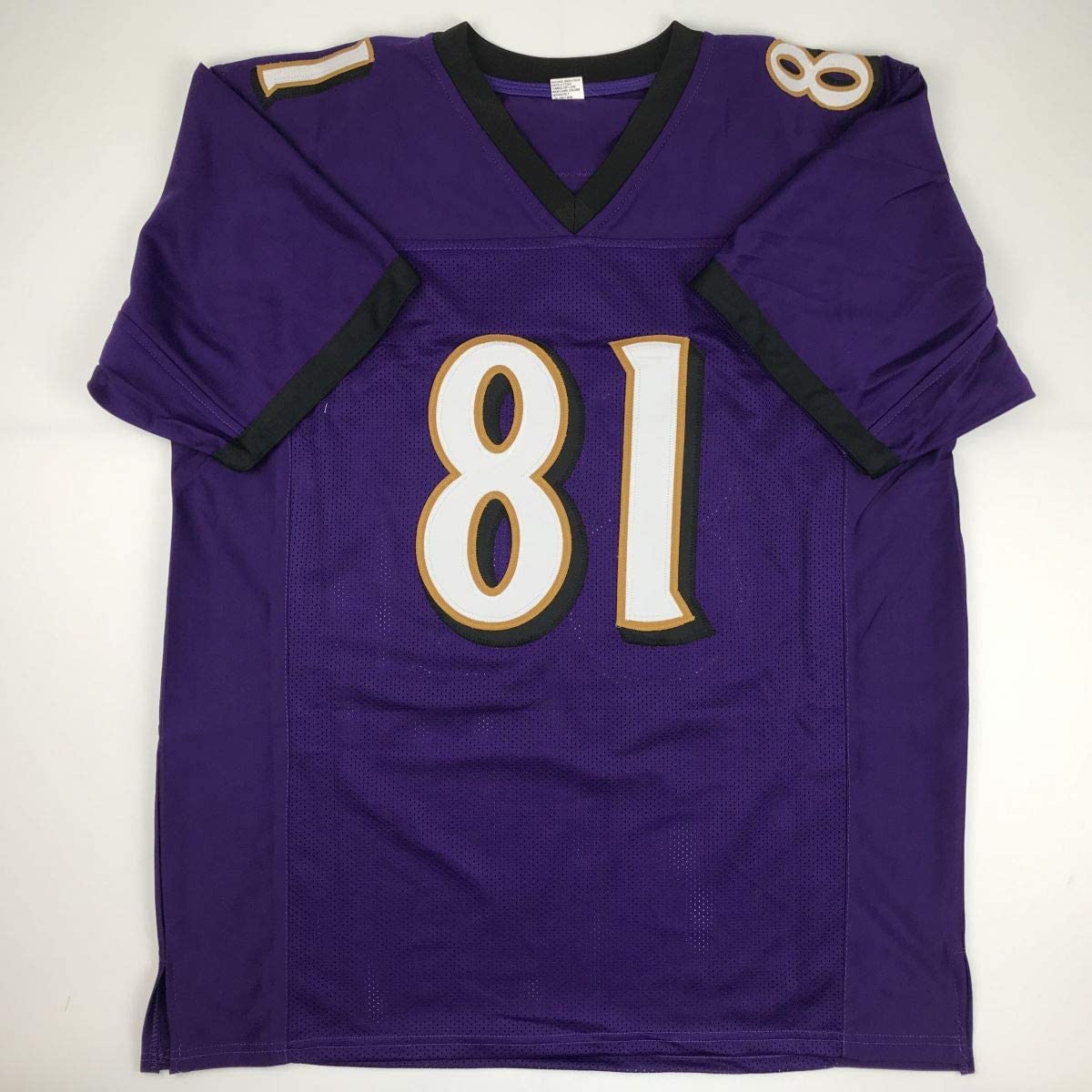 Autographed/Signed Anquan Boldin Baltimore Purple Football Jersey Beckett BAS COA - Image 4