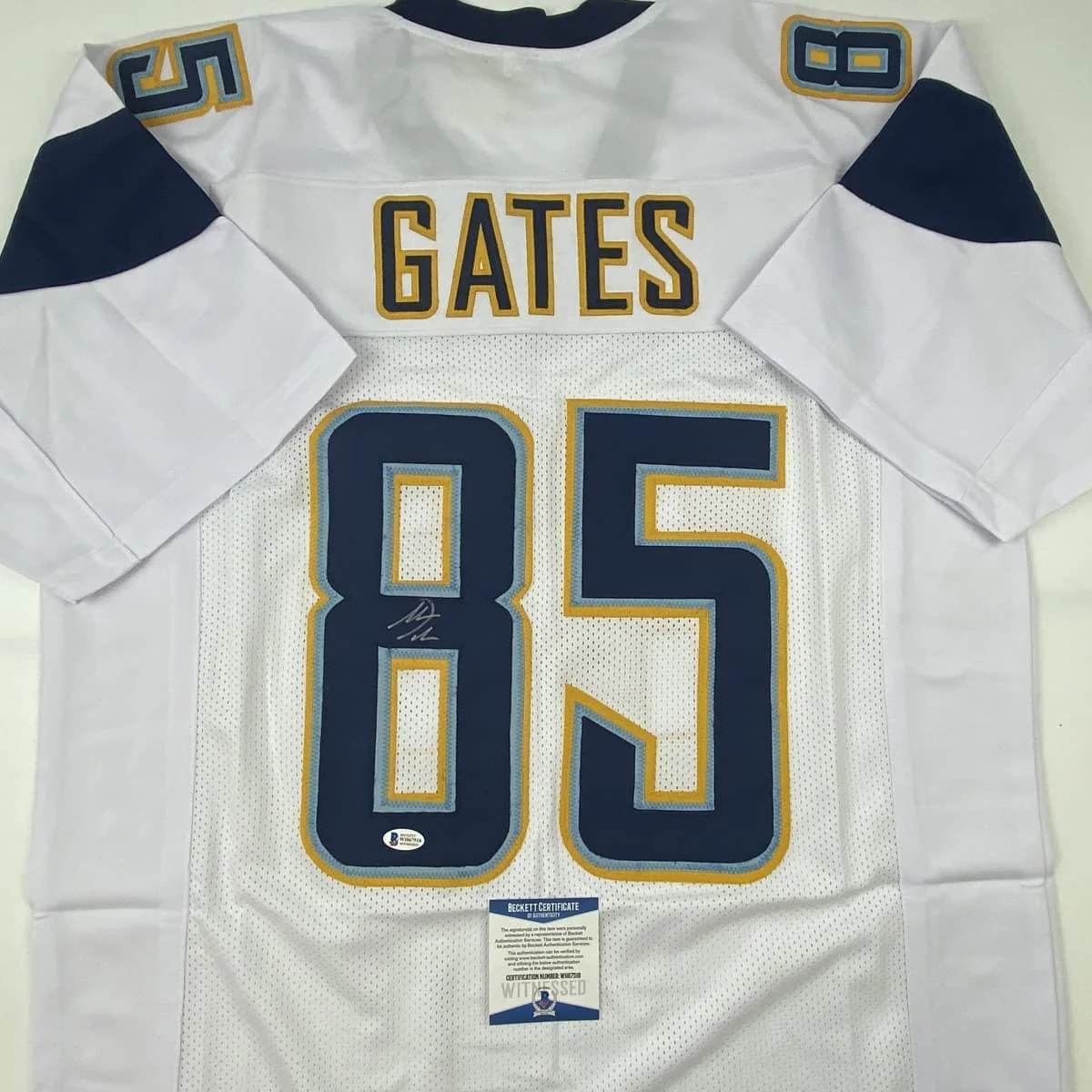 Autographed/Signed Antonio Gates Los Angeles LA White Football Jersey Beckett BAS COA - Image 2