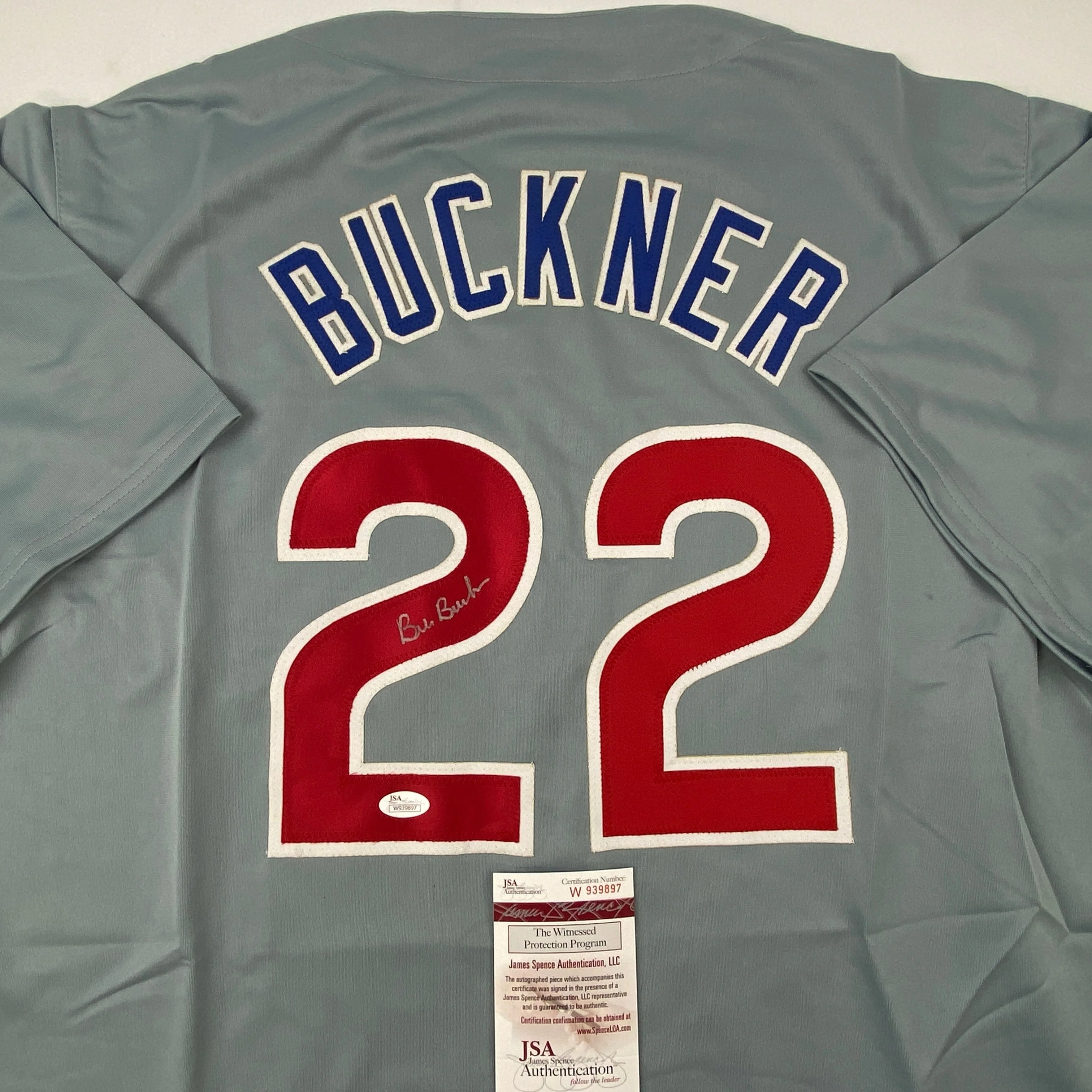 Autographed/Signed Bill Buckner Chicago Grey Baseball Jersey JSA COA - Image 2