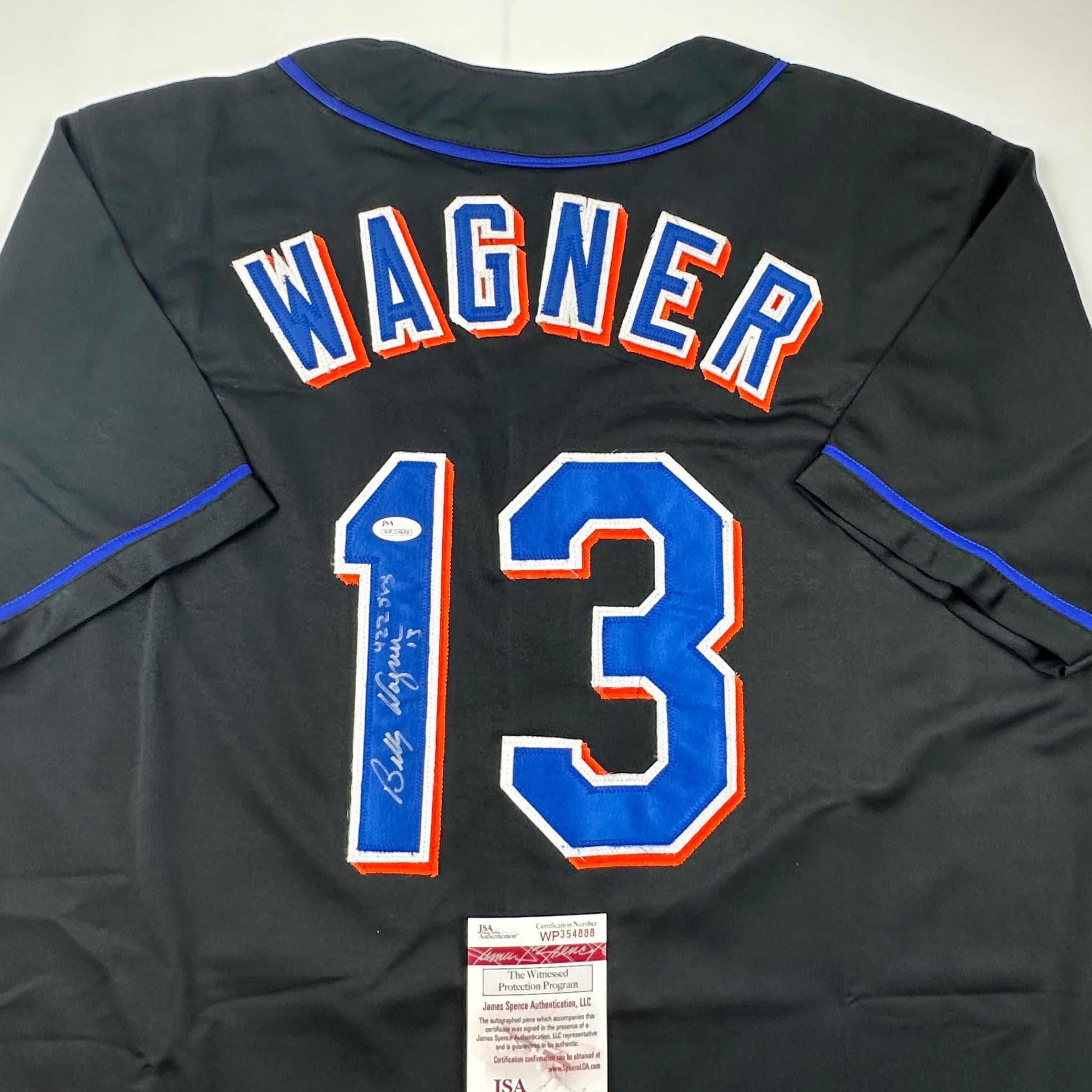 Autographed/Signed Billy Wagner 422 Saves New York Black Baseball Jersey JSA COA - Image 2