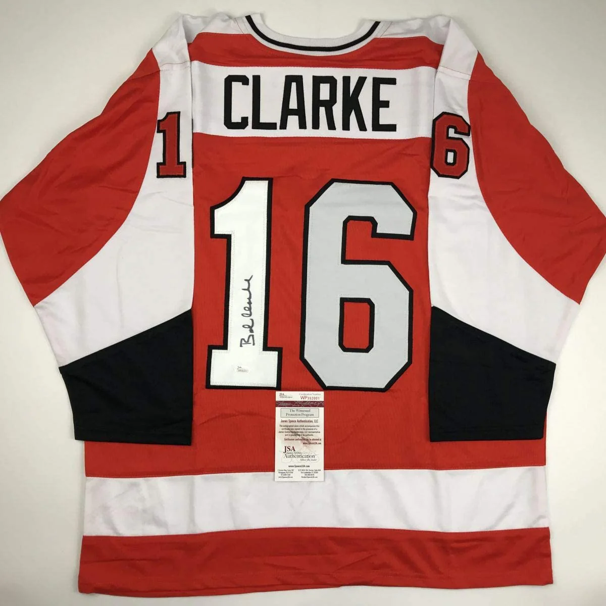 Autographed/Signed Bob Bobby Clarke Philadelphia Orange Hockey Jersey JSA COA