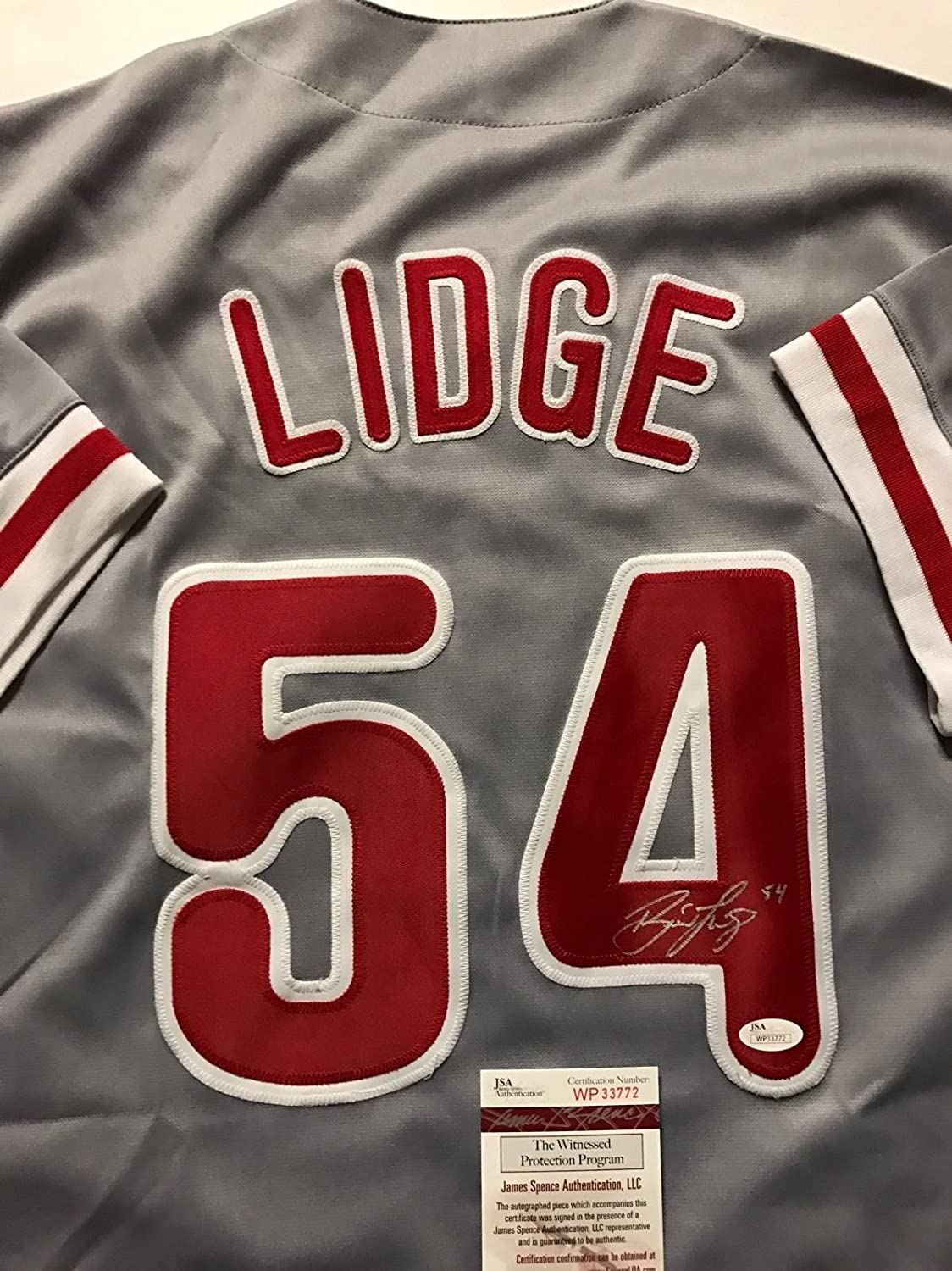 Autographed/Signed Brad Lidge Philadelphia Grey Baseball Jersey JSA COA - Image 2