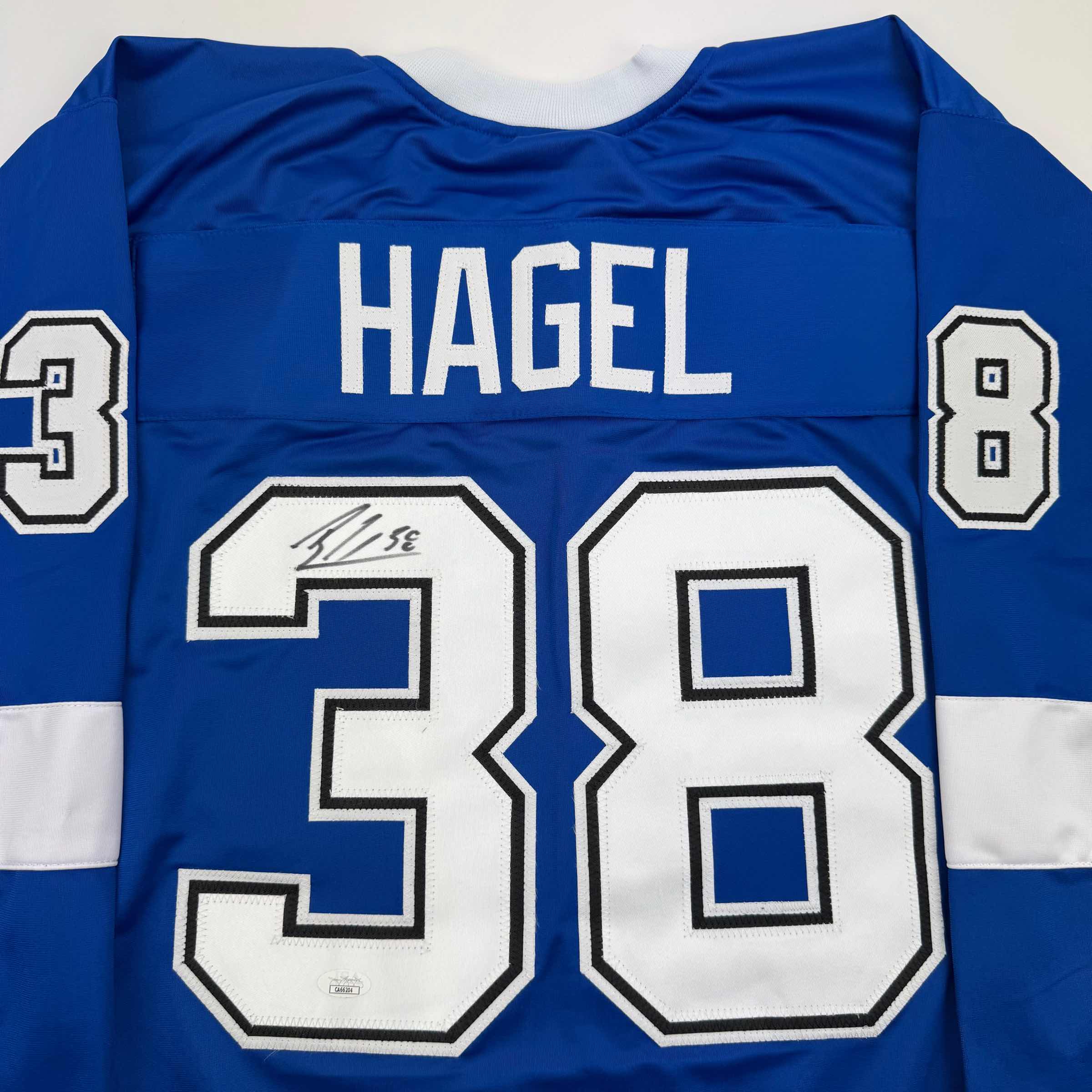 Autographed/Signed Brandon Hagel Tampa Bay Blue Hockey Jersey JSA COA - Image 2
