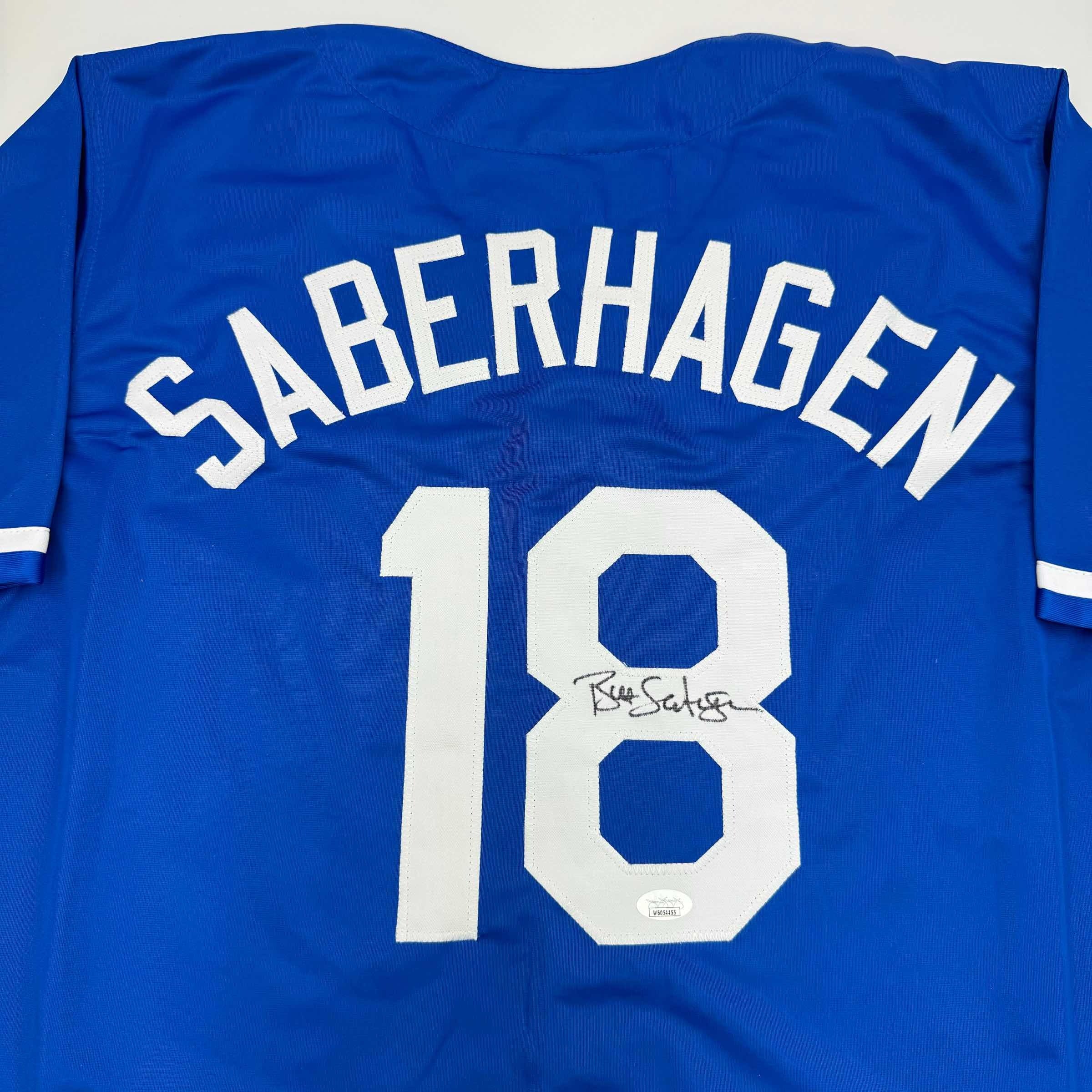 Autographed/Signed Bret Saberhagen Kansas City Dark Blue Baseball Jersey JSA COA - Image 2