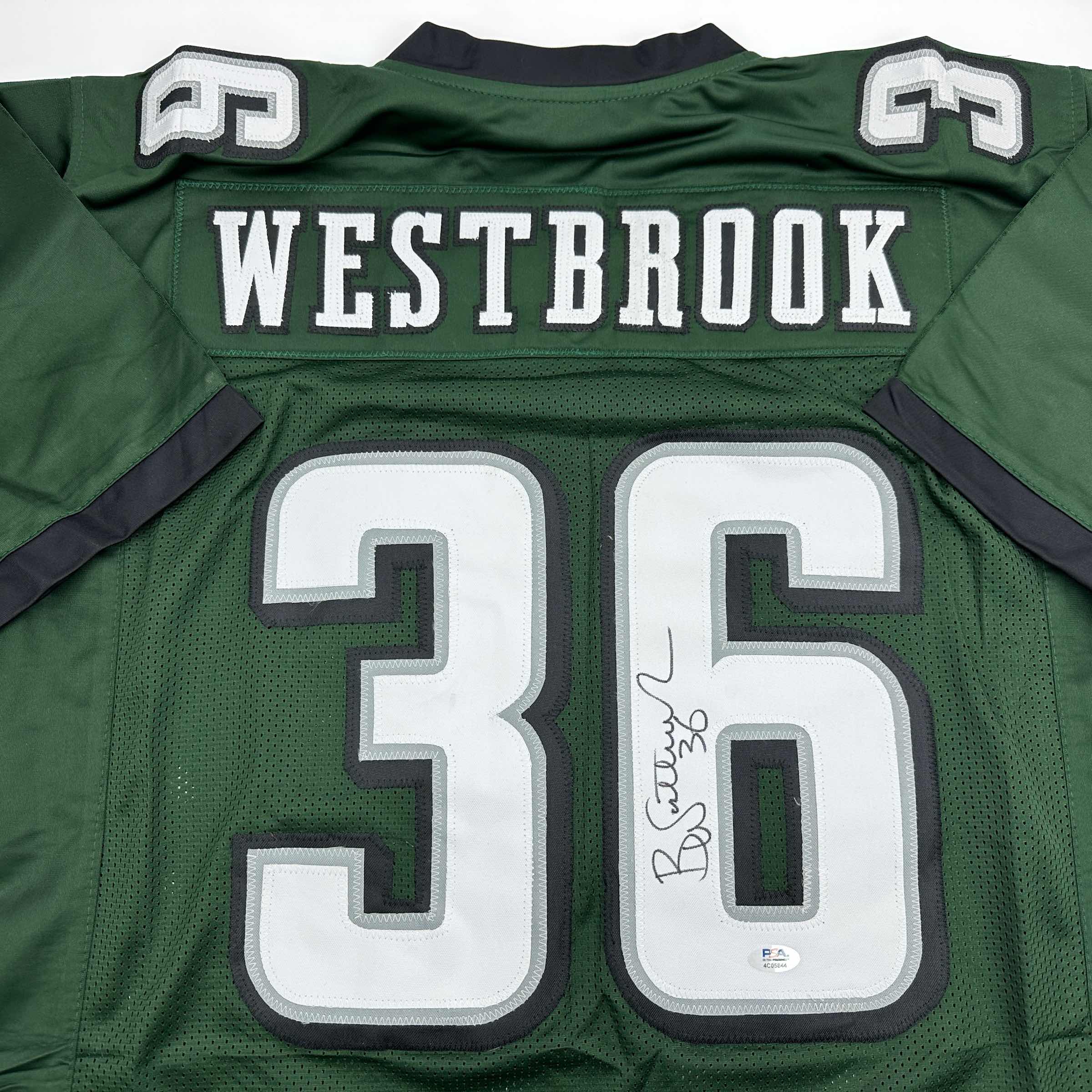 Autographed/Signed Brian Westbrook Philadelphia Green Football Jersey PSA/DNA COA - Image 2