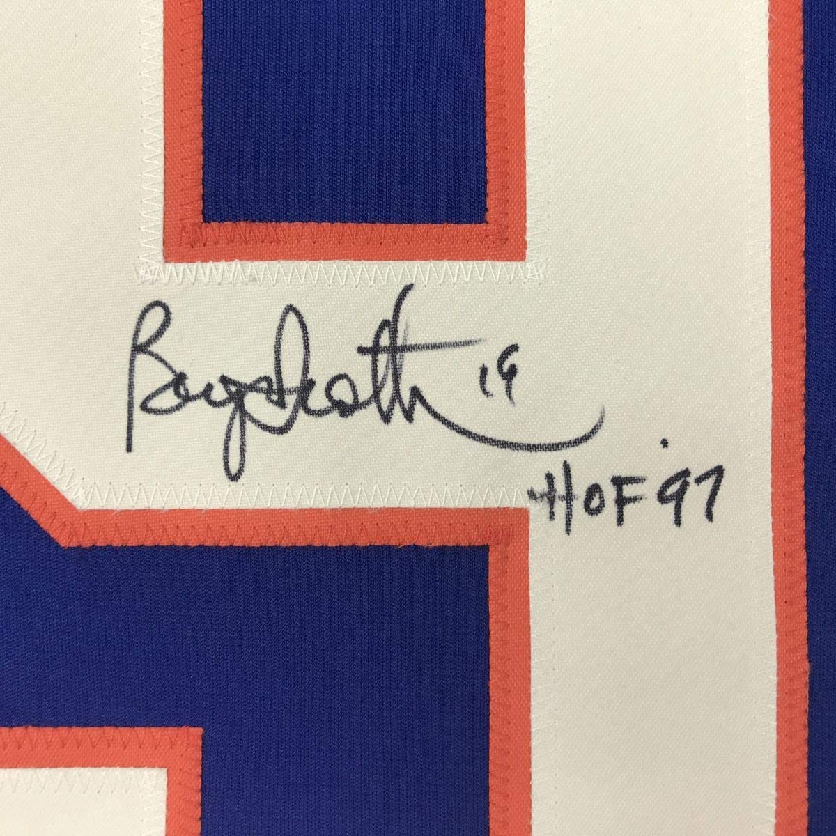 Autographed/Signed Bryan Trottier HOF 97 New York Blue Hockey Jersey JSA COA - Image 3