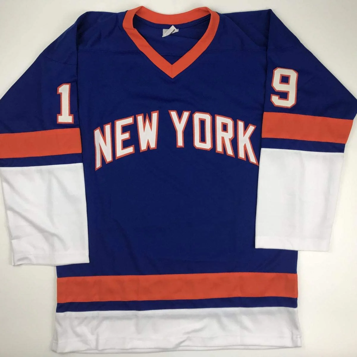 Autographed/Signed Bryan Trottier HOF 97 New York Blue Hockey Jersey JSA COA - Image 4