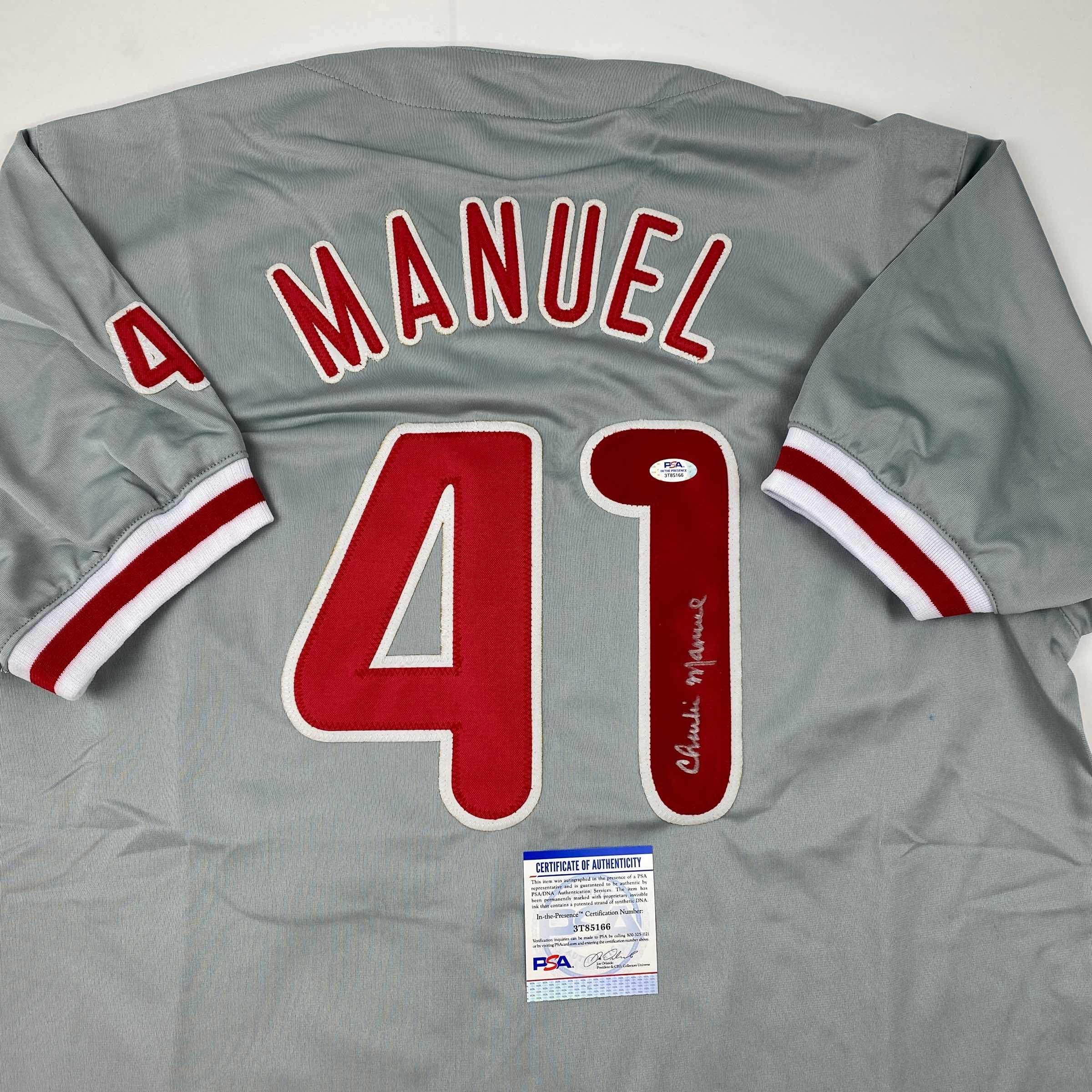 Autographed/Signed Charlie Manuel Philadelphia Grey Baseball Jersey PSA/DNA COA - Image 2