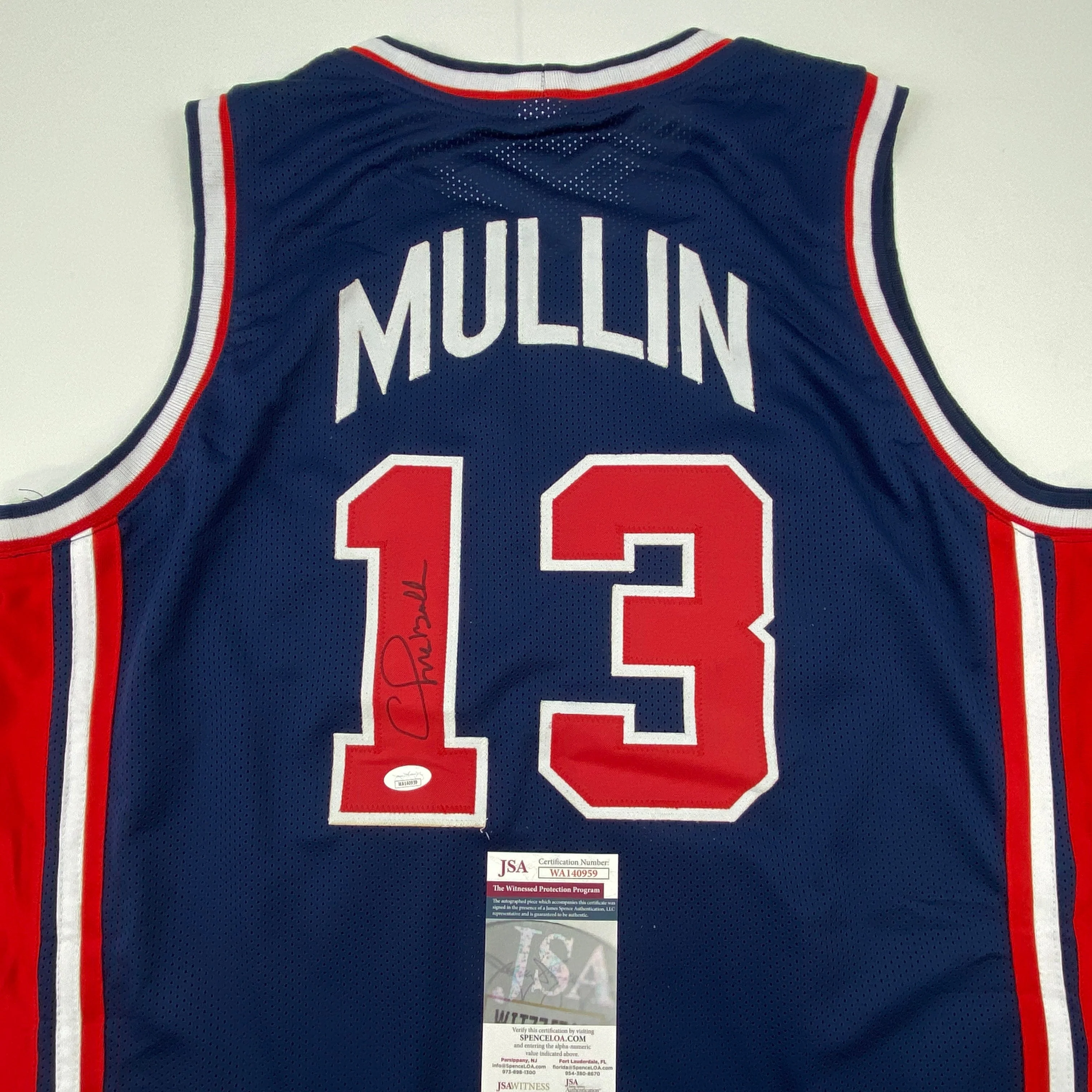 Autographed/Signed Chris Mullin 1992 Dream Team USA Olympics Blue Basketball Jersey JSA COA - Image 2