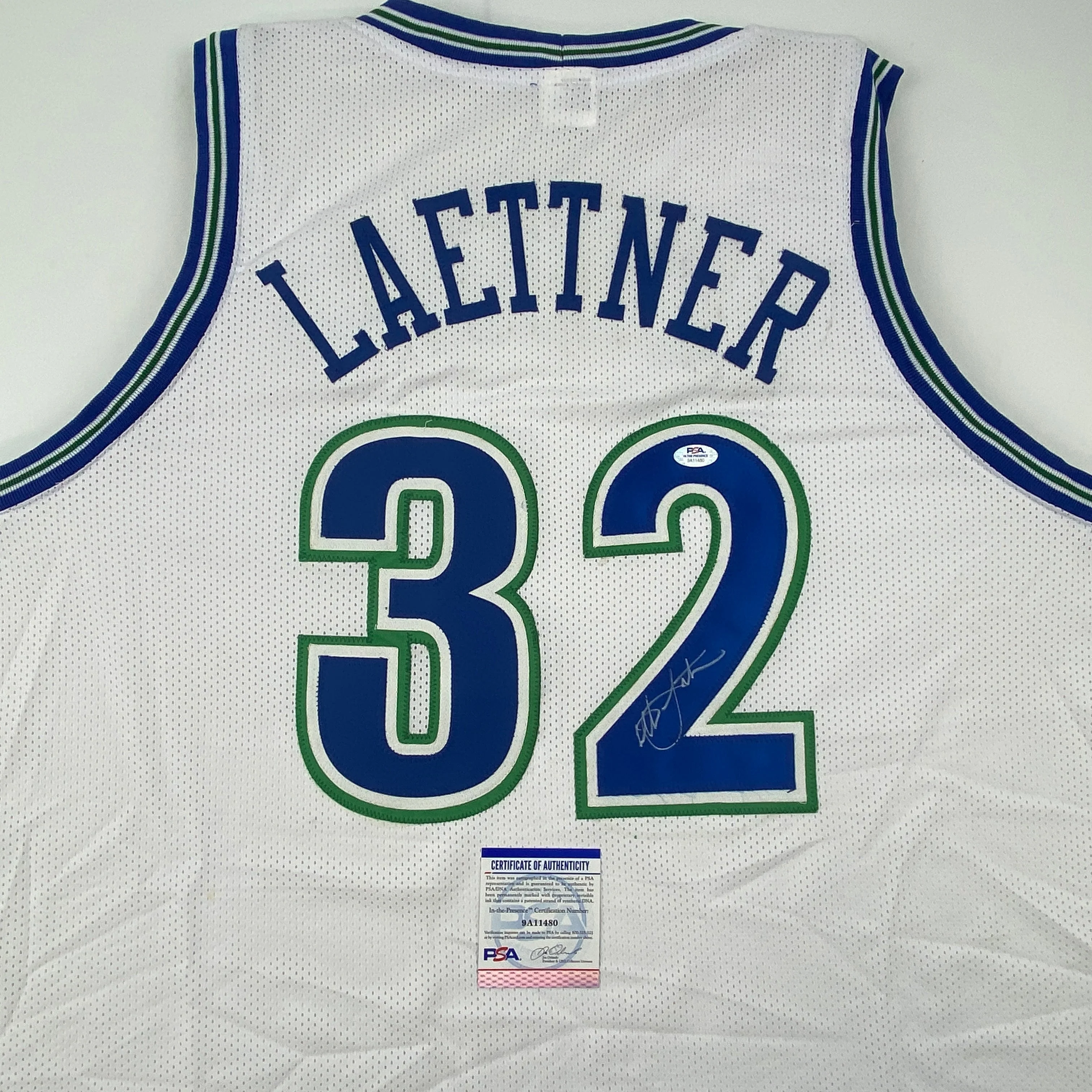 Autographed/Signed Christian Laettner Minnesota White Basketball Jersey PSA/DNA COA - Image 2