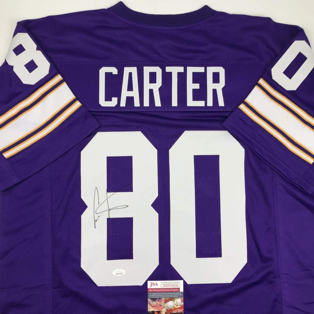Autographed/Signed Cris Carter Minnesota Purple Football Jersey JSA COA - Image 2