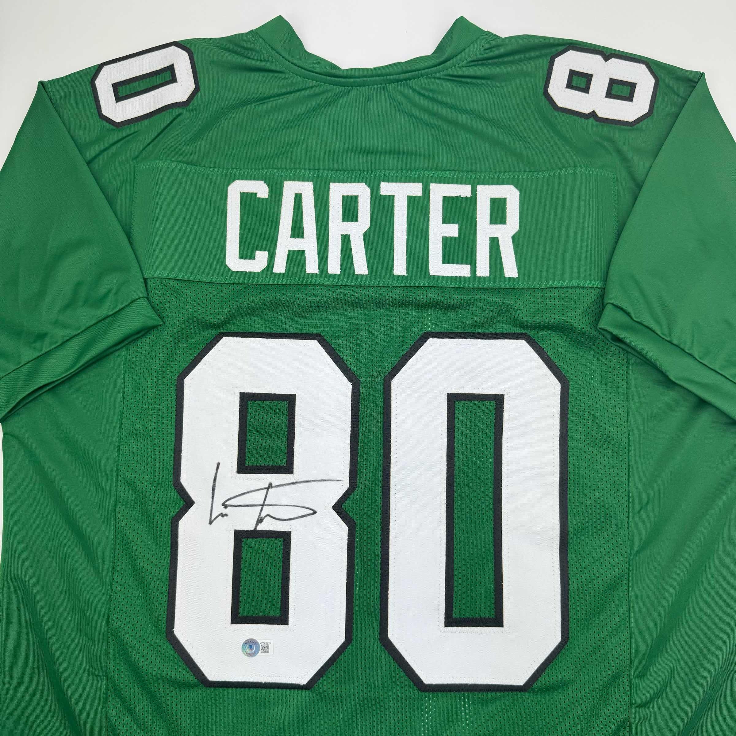 Autographed/Signed Cris Carter Philadelphia Kelly Green Football Jersey Beckett BAS COA - Image 2