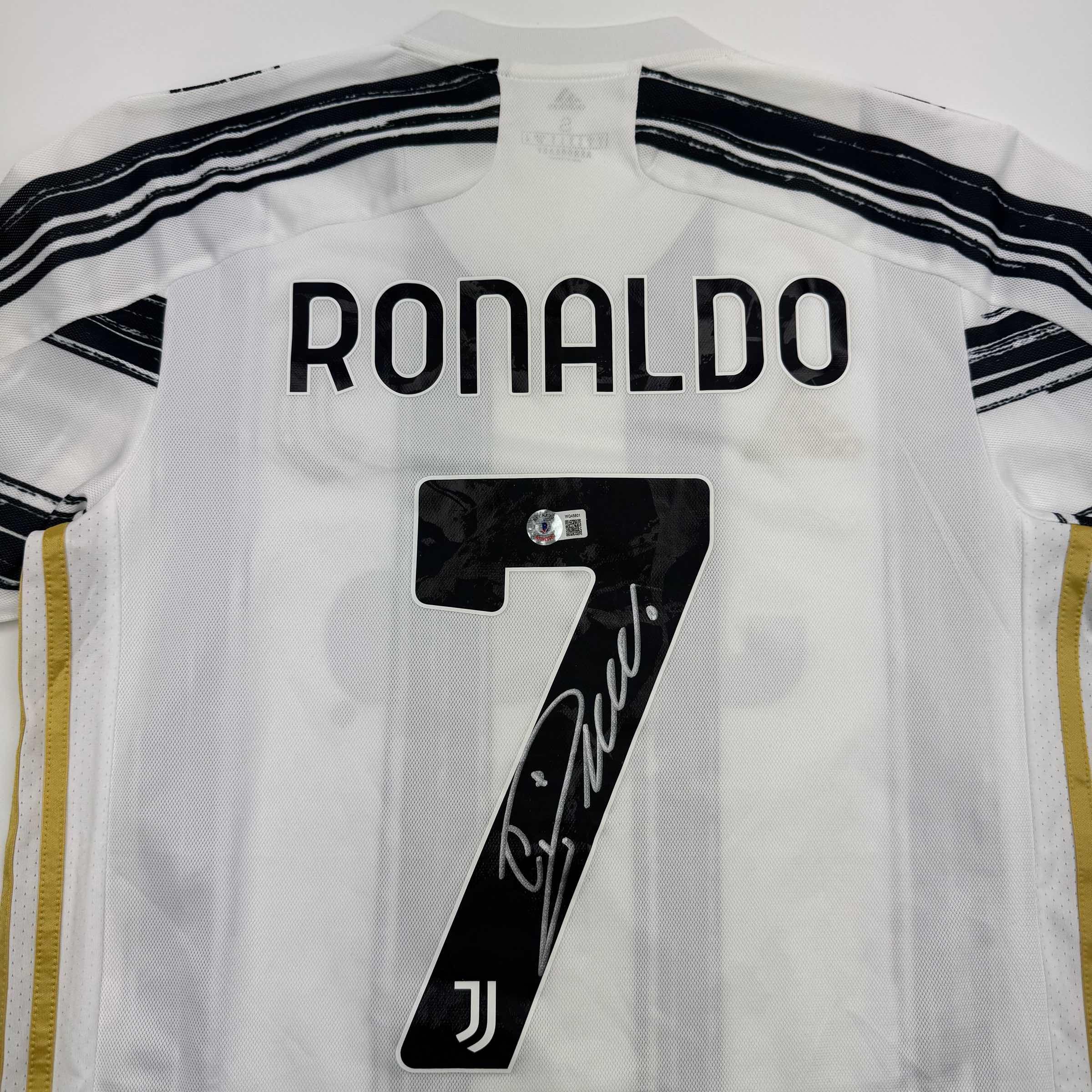 Autographed/Signed Cristiano Ronaldo Juventus White Soccer Jersey Beckett BAS COA - Image 2