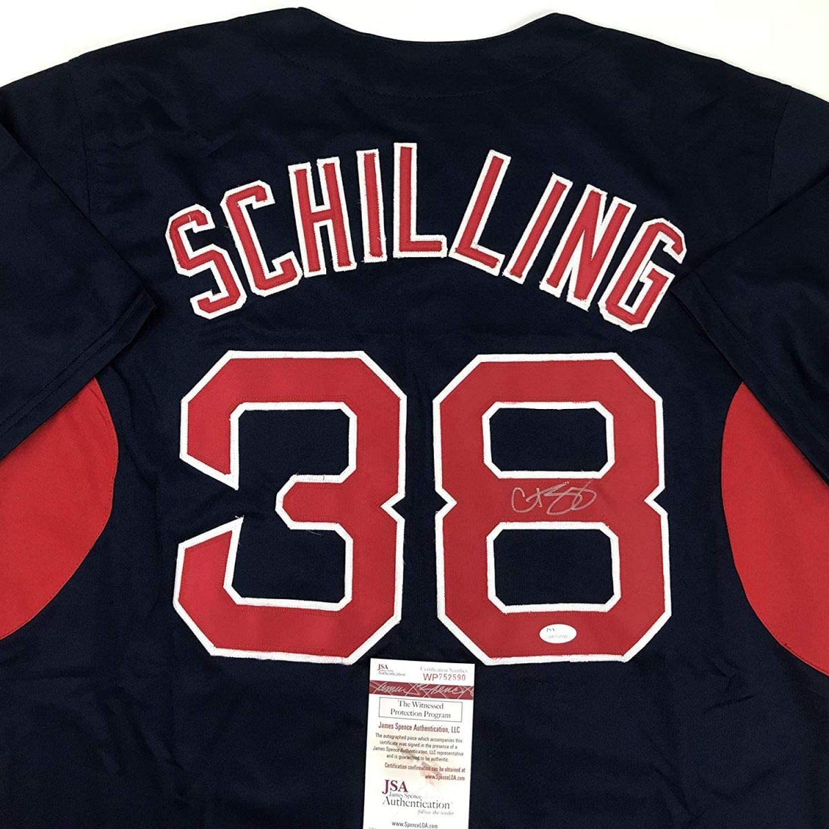Autographed/Signed Curt Schilling Boston Blue Baseball Jersey JSA COA - Image 2