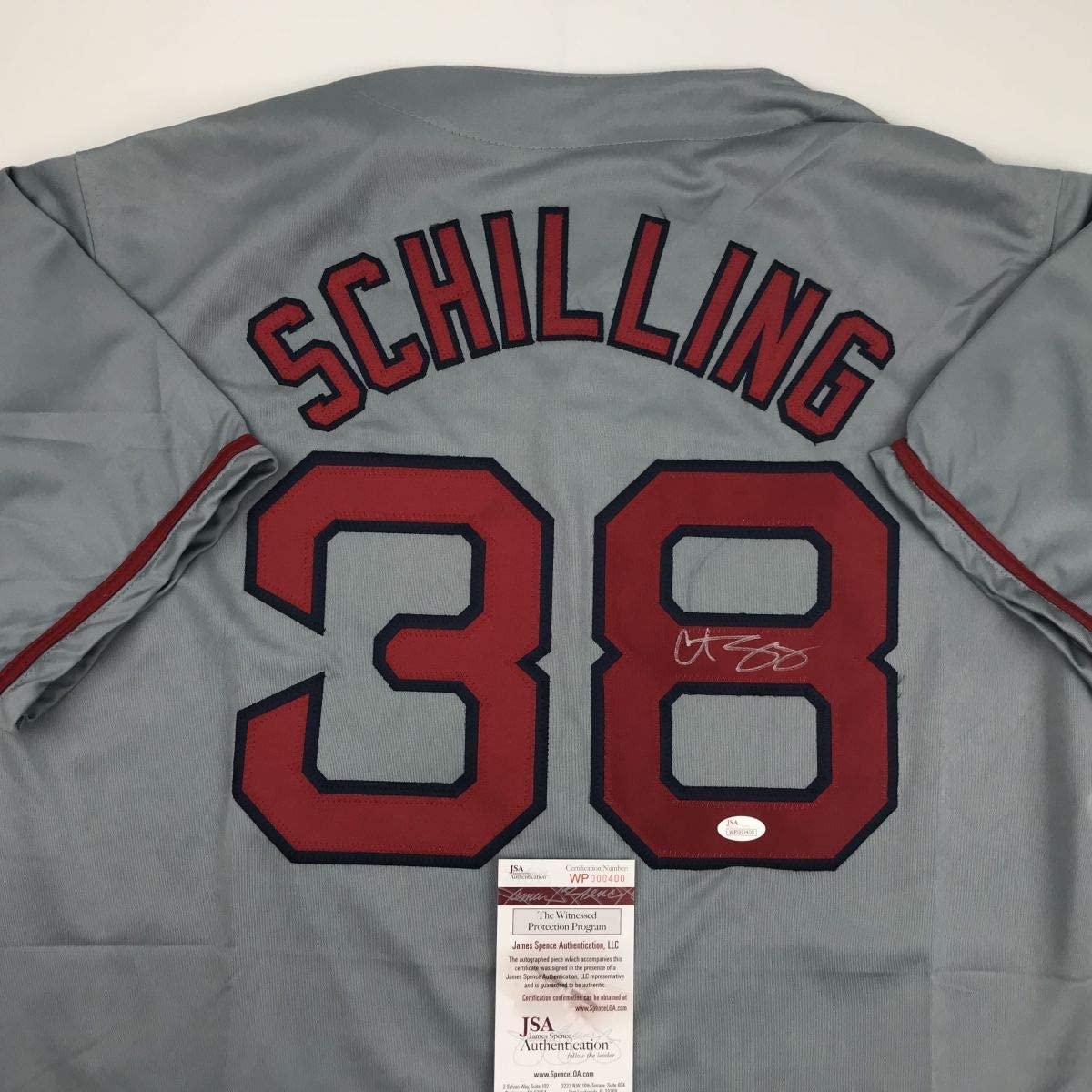 Autographed/Signed Curt Schilling Boston Grey Baseball Jersey JSA COA - Image 2