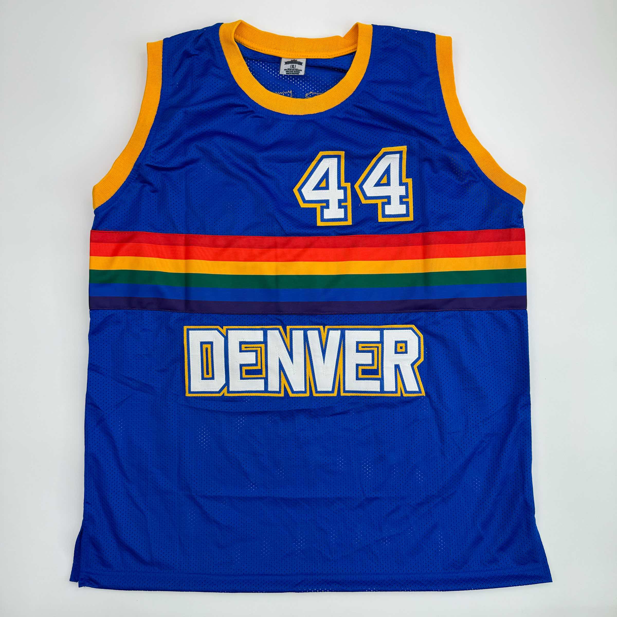 Autographed/Signed Dan Issel Denver Blue Retro Rainbow Basketball Jersey JSA COA - Image 4