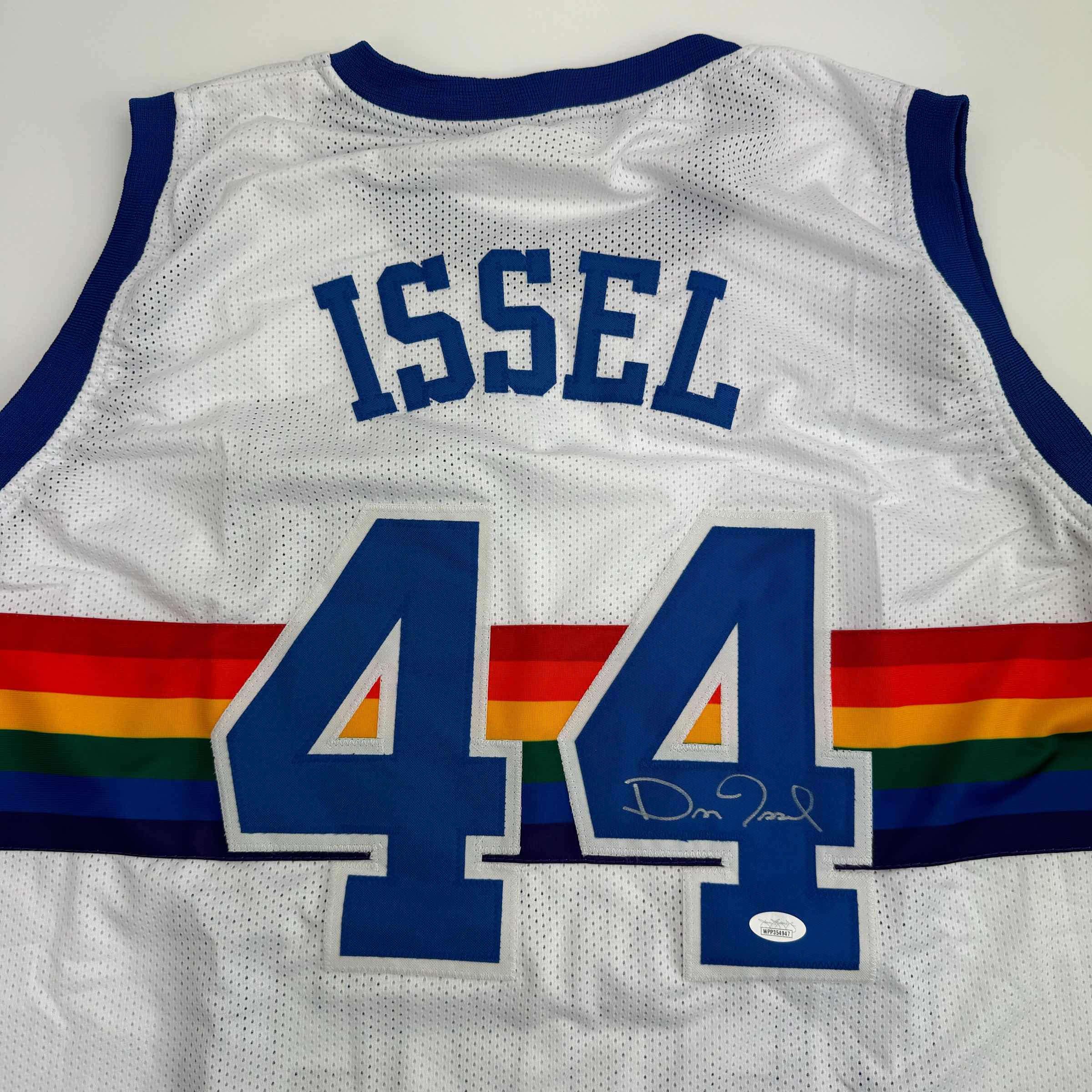 Autographed/Signed Dan Issel Denver White Retro Rainbow Basketball Jersey JSA COA - Image 2
