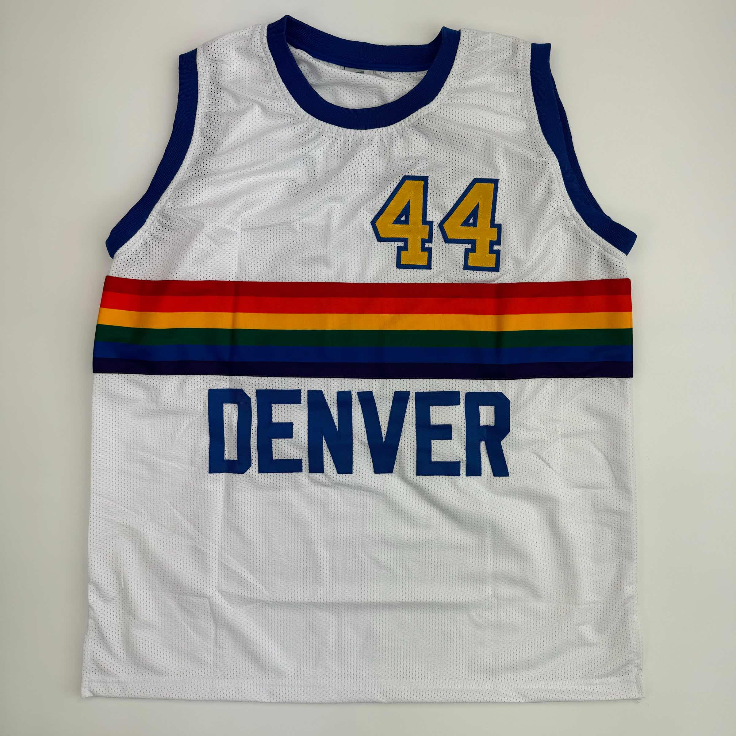 Autographed/Signed Dan Issel Denver White Retro Rainbow Basketball Jersey JSA COA - Image 4