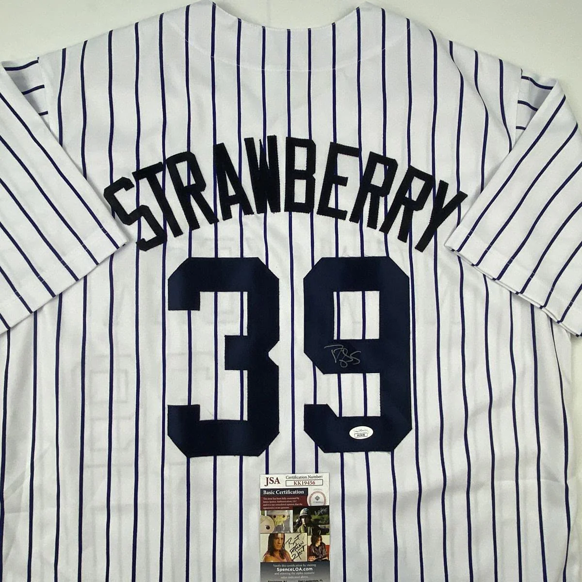 Autographed/Signed Darryl Strawberry New York Pinstripe Baseball Jersey JSA COA - Image 2