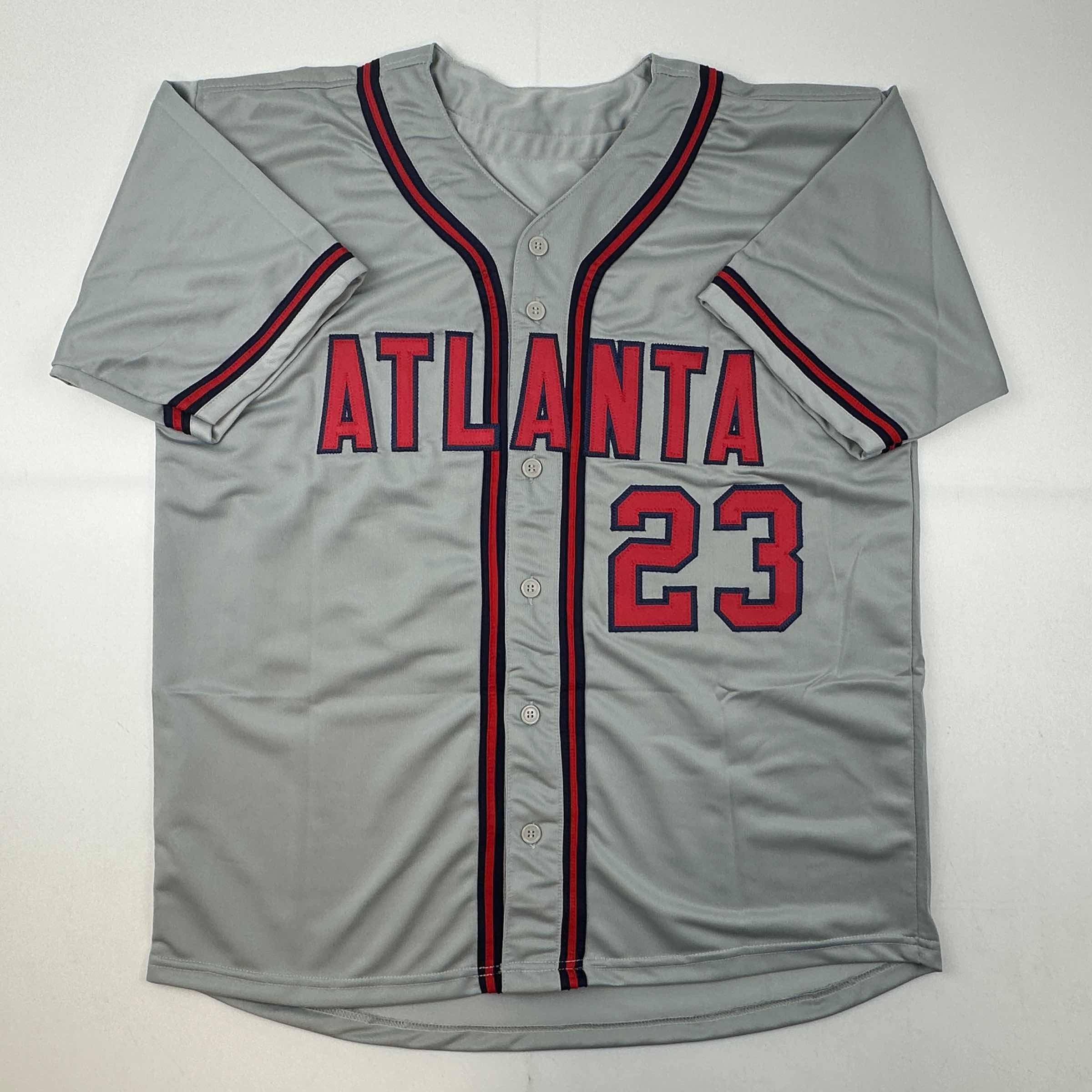 Autographed/Signed David Justice Atlanta Grey Baseball Jersey JSA COA - Image 4