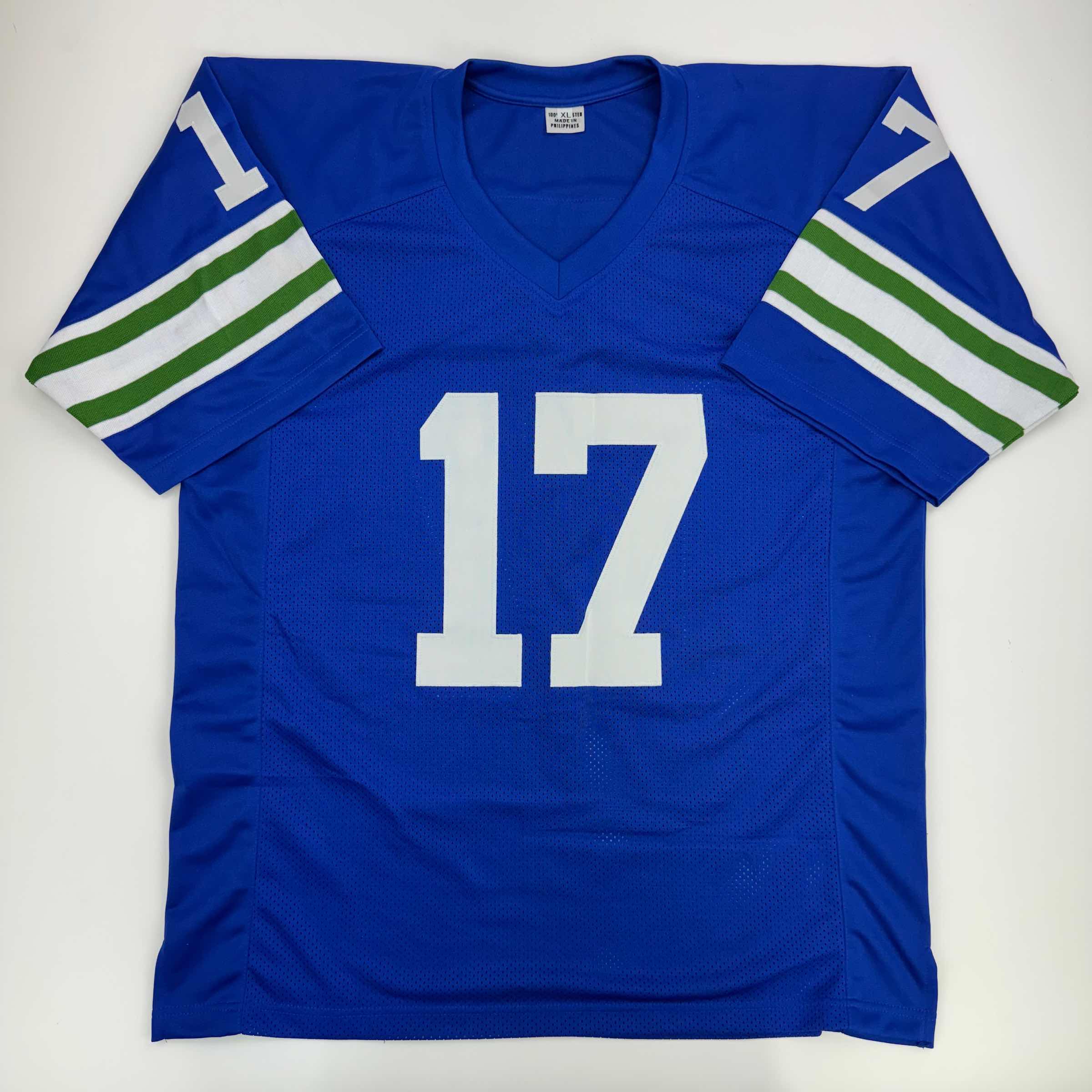 Autographed/Signed David Krieg Seattle Blue Football Jersey JSA COA - Image 4