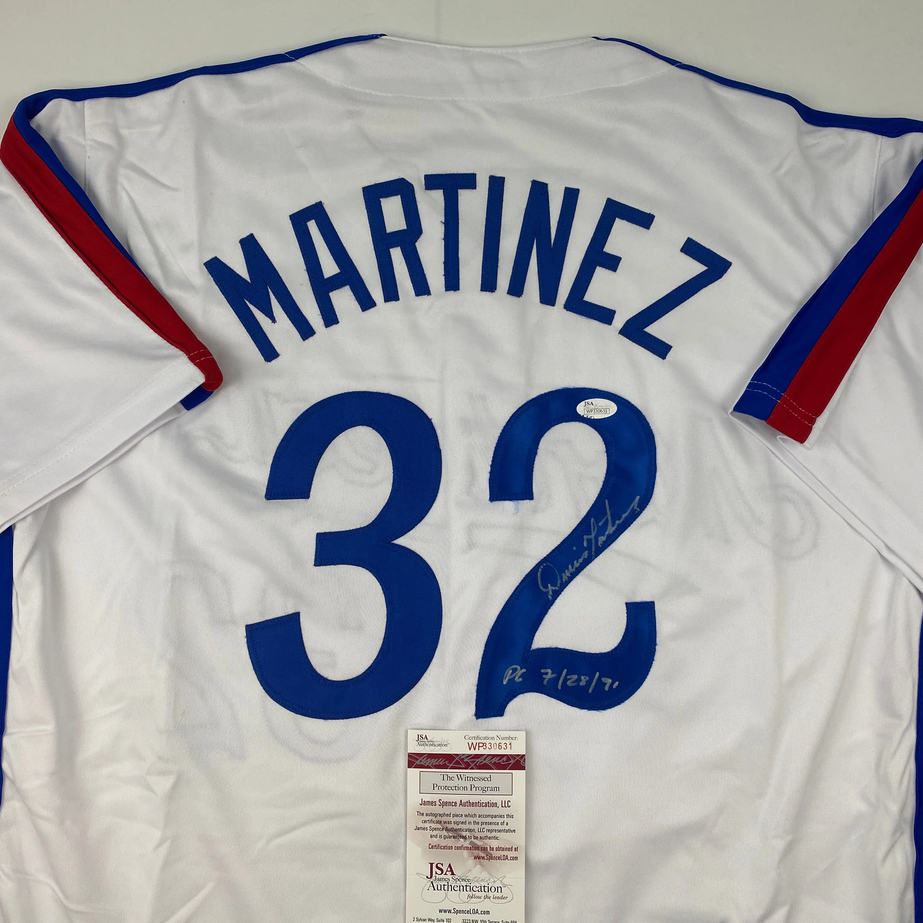 Autographed/Signed Dennis Martinez Montreal White Baseball Jersey JSA COA - Image 2
