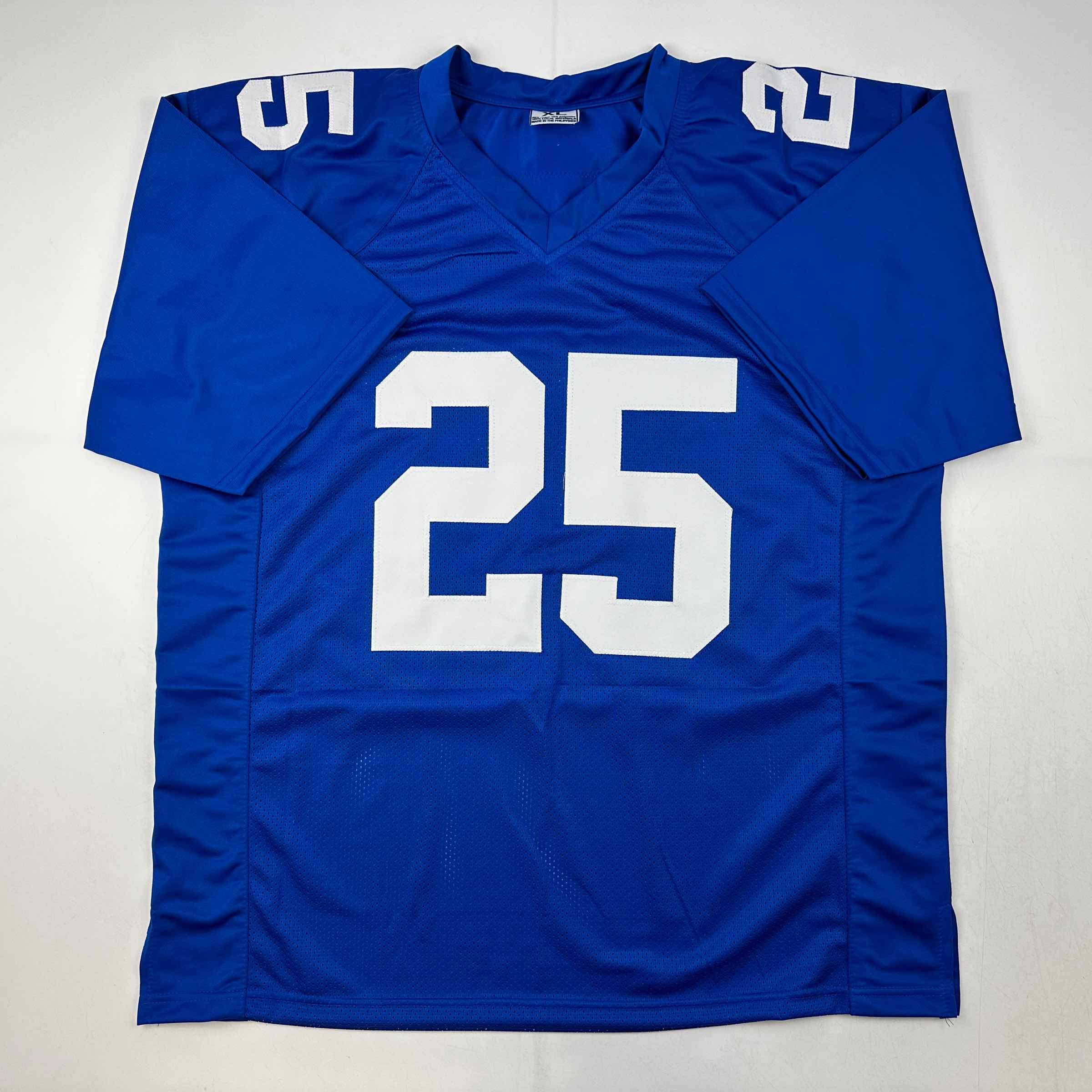 Autographed/Signed Deonte Banks New York Blue Football Jersey Beckett BAS COA - Image 4