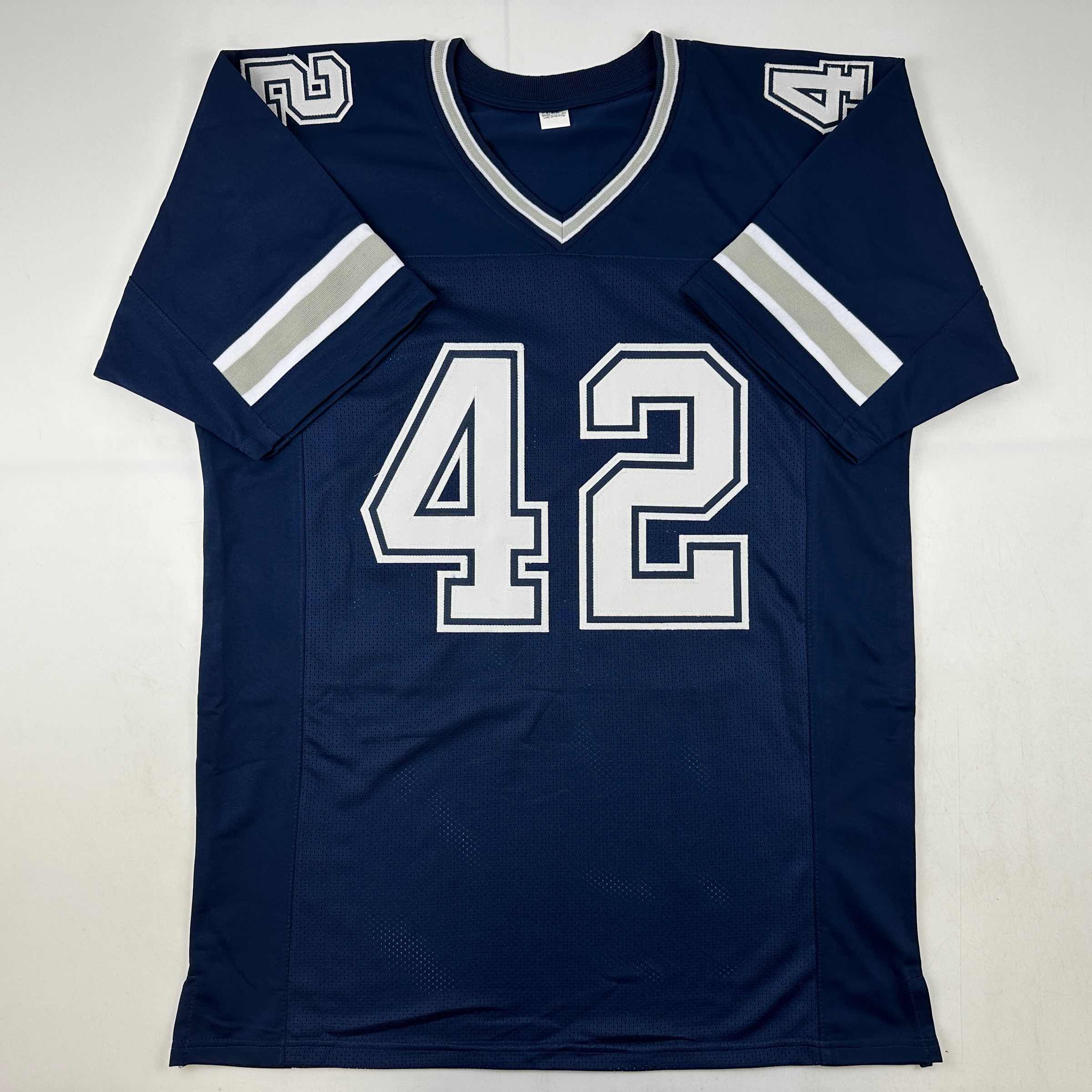 Autographed/Signed Deuce Vaughn Dallas Blue Football Jersey JSA COA - Image 4