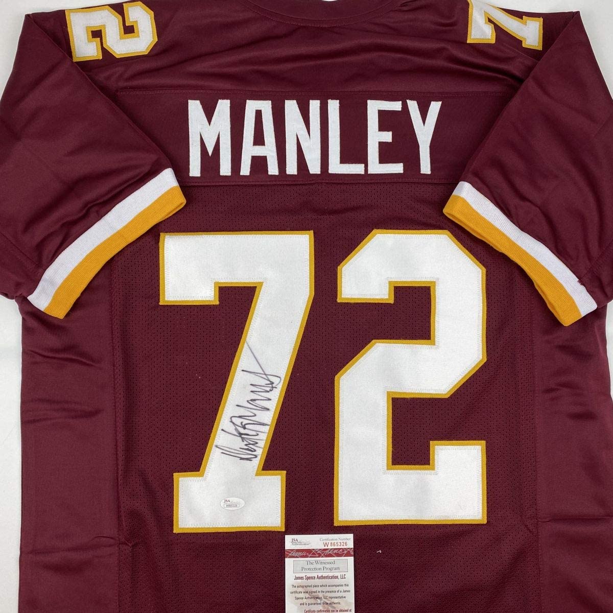 Autographed/Signed Dexter Manley Washington Burgundy Football Jersey JSA COA - Image 2