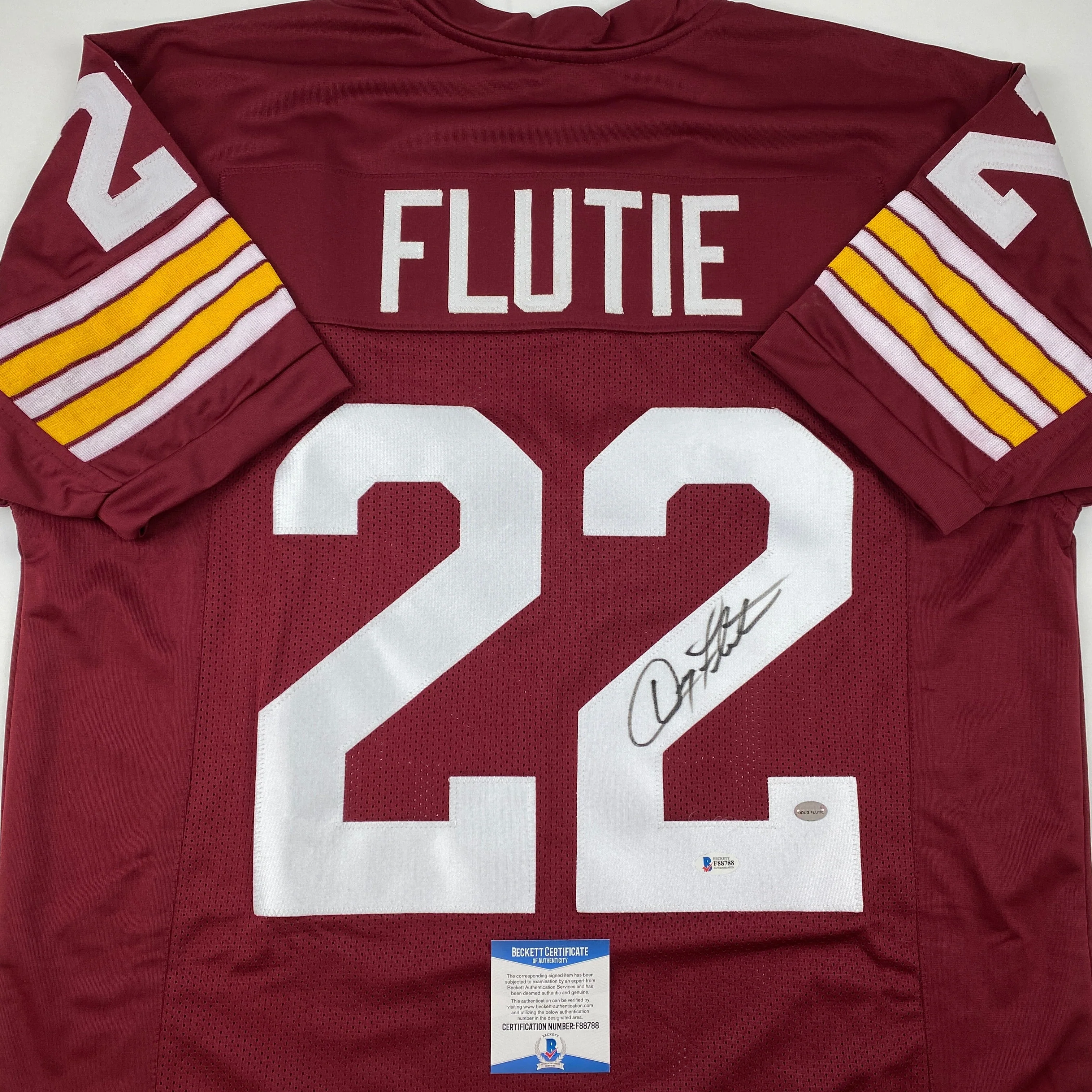 Autographed/Signed Doug Flutie Boston College Maroon Football Jersey Beckett BAS COA - Image 2