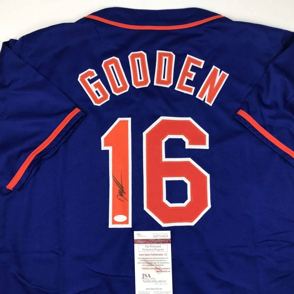 Autographed/Signed Dwight Doc Gooden New York Blue Baseball Jersey JSA COA - Image 2