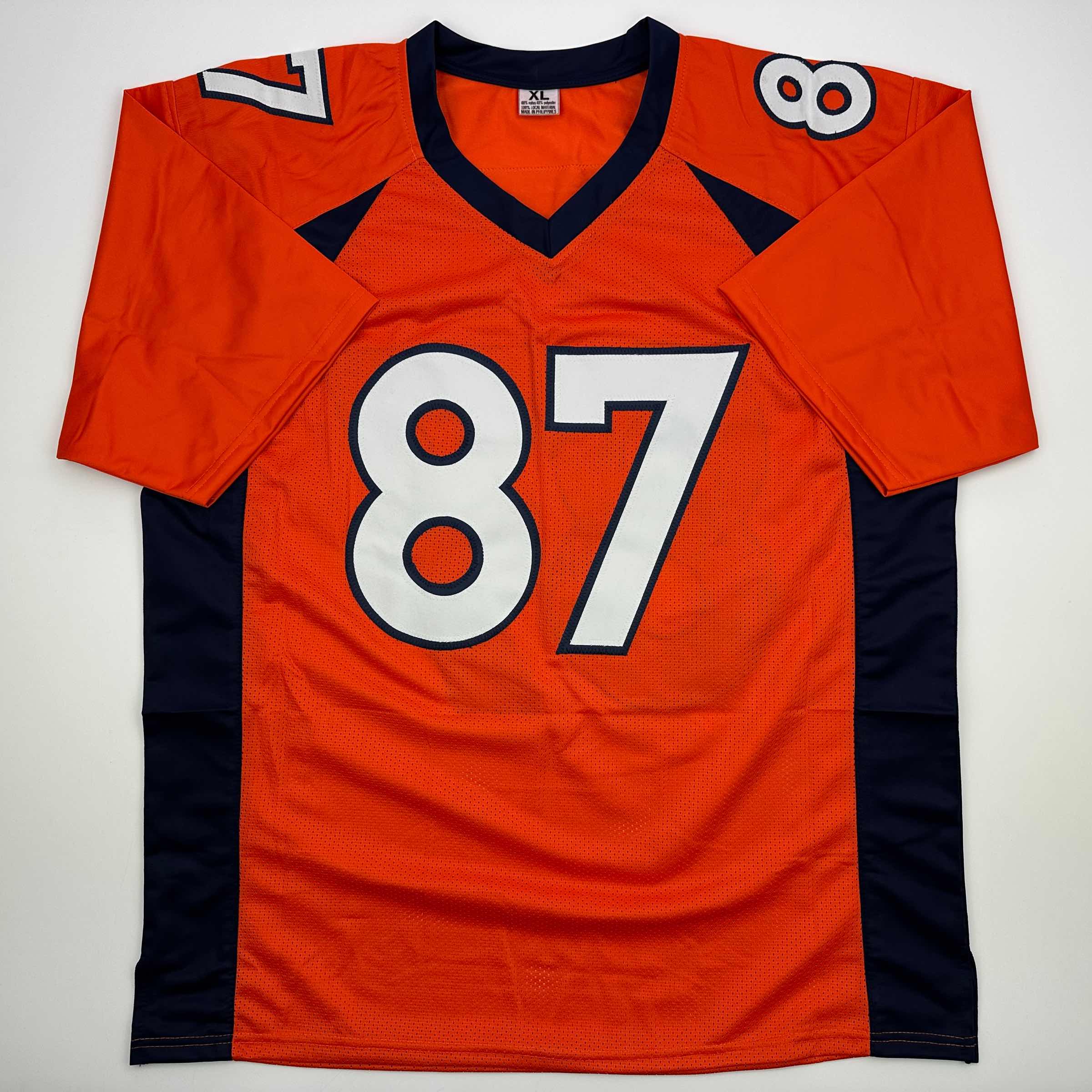Autographed/Signed Ed McCaffrey 2x SB Champs Denver Orange Football Jersey Beckett BAS COA - Image 4