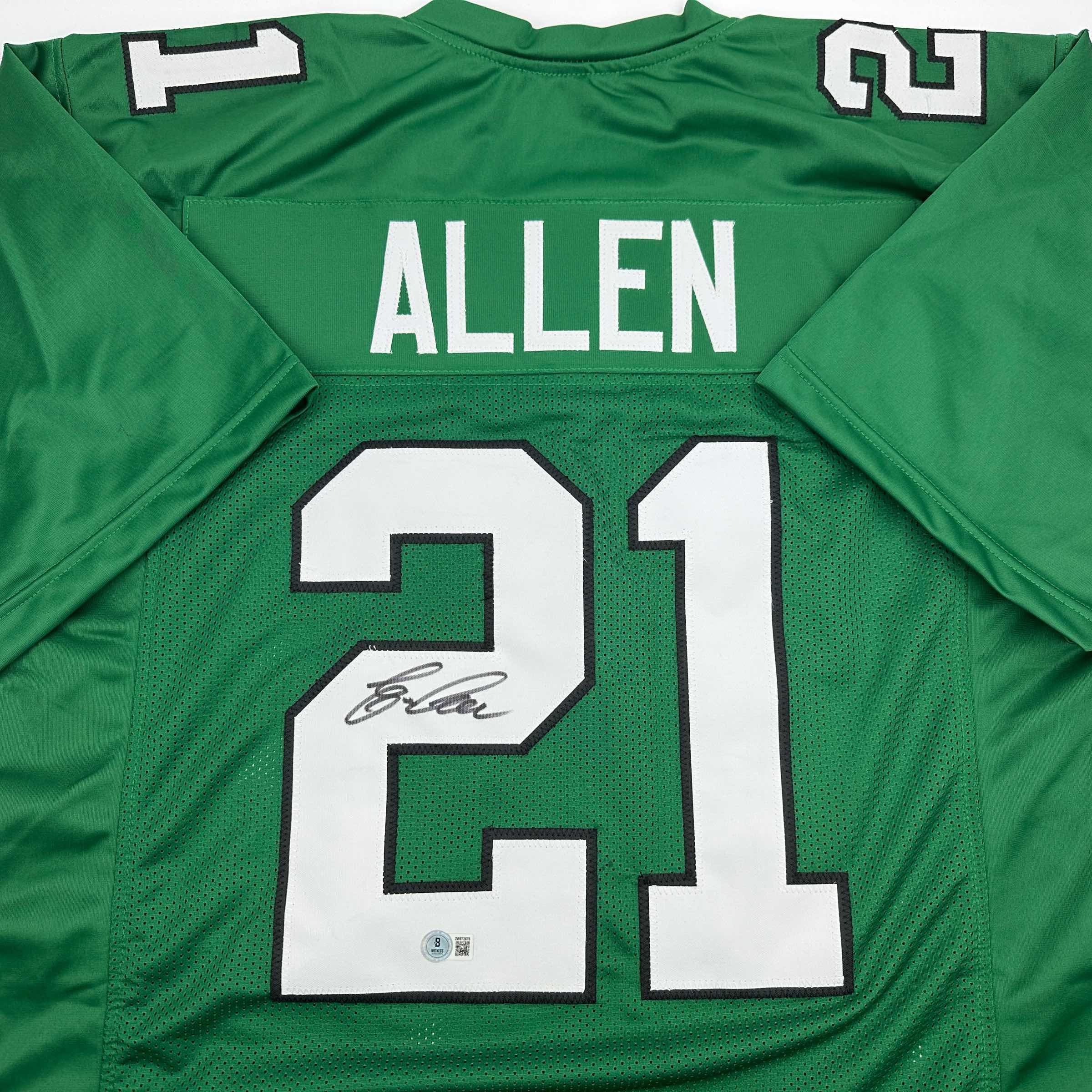 Autographed/Signed Eric Allen Philadelphia Kelly Green Football Jersey Beckett BAS COA - Image 2