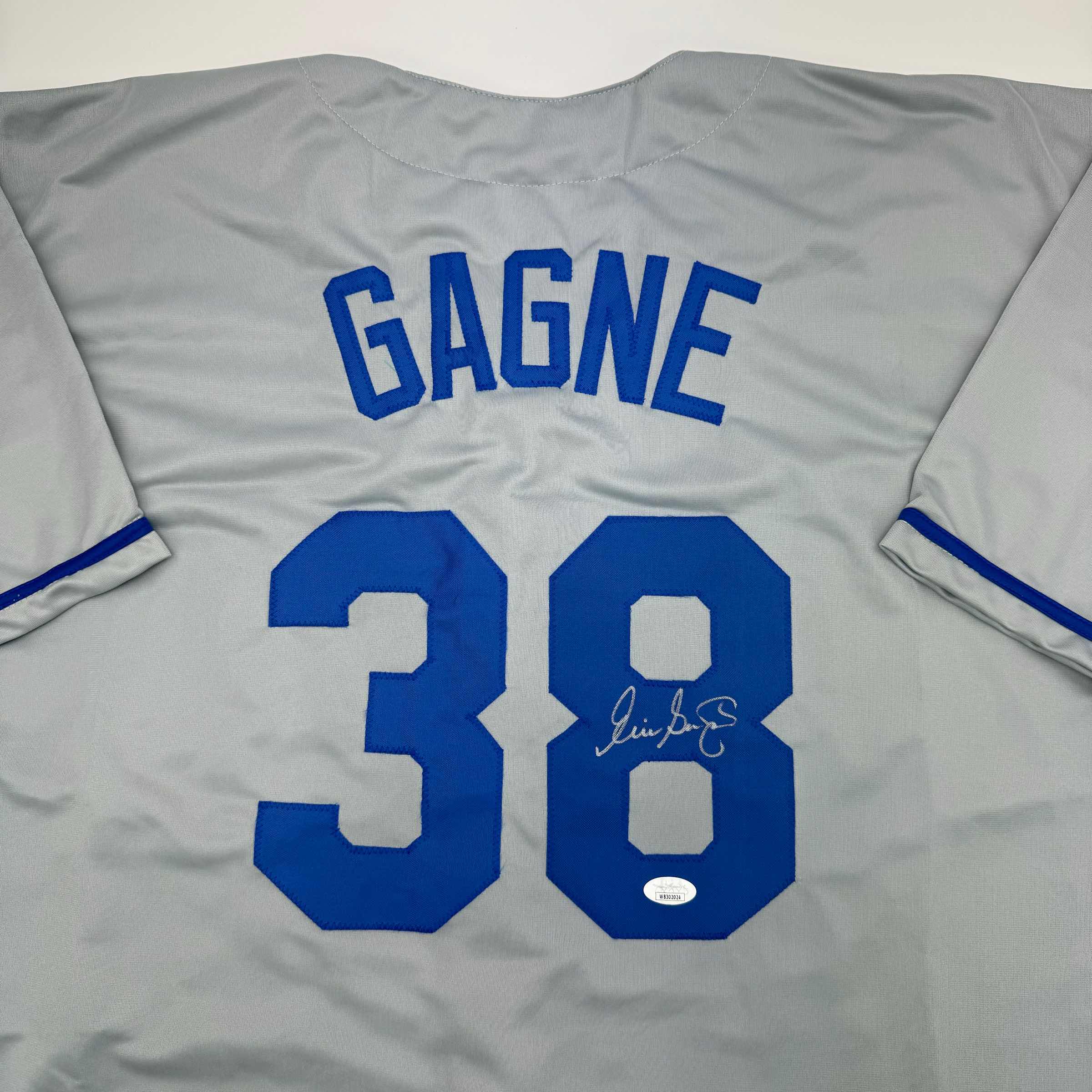 Autographed/Signed Eric Gagne Los Angeles LA Grey Baseball Jersey JSA COA - Image 2