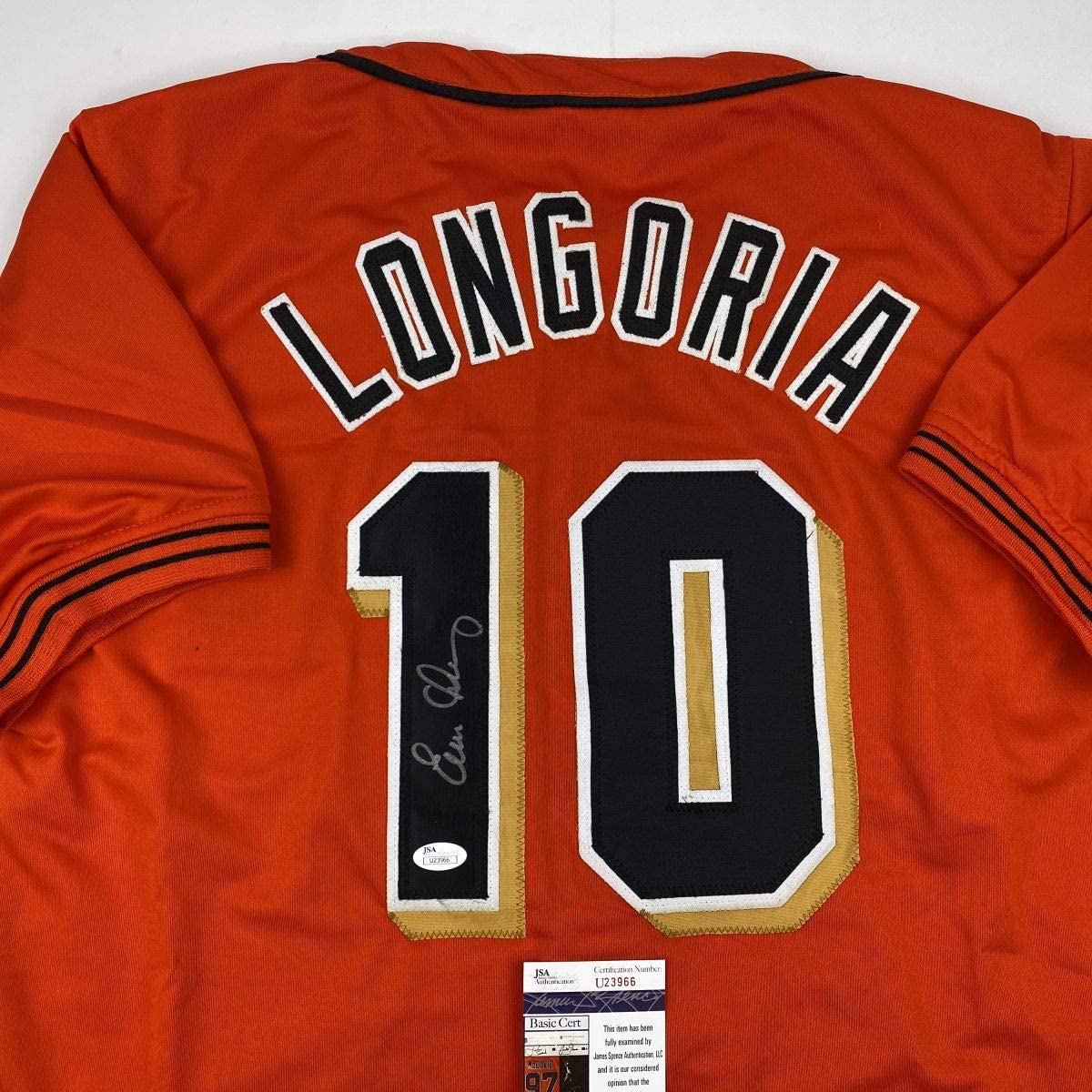 Autographed/Signed Evan Longoria San Francisco Orange Baseball Jersey JSA COA - Image 2