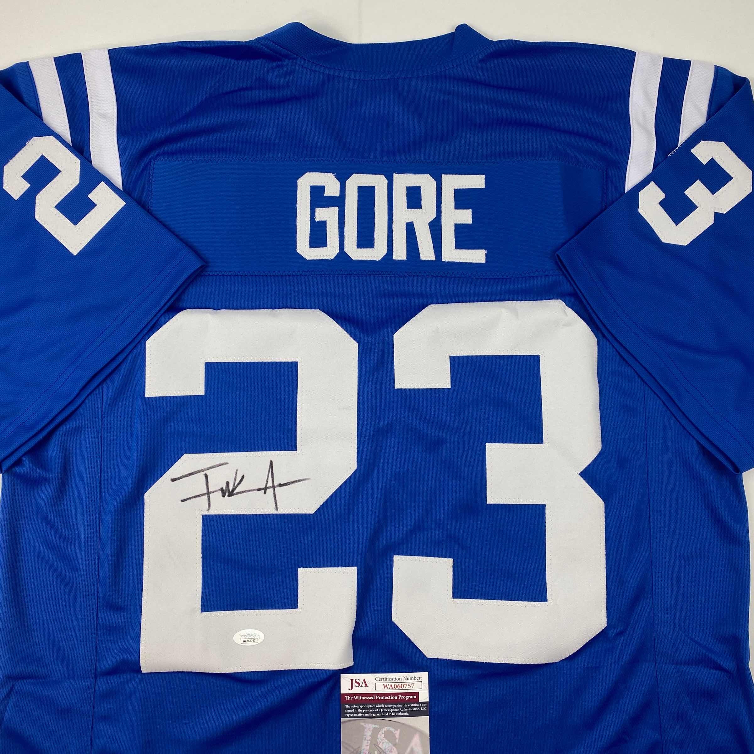 Autographed/Signed Frank Gore Indianapolis Blue Football Jersey JSA COA - Image 2