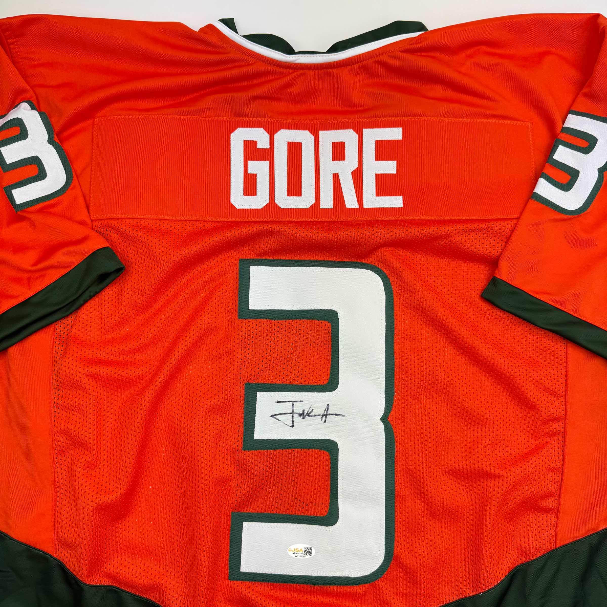 Autographed/Signed Frank Gore Miami Orange Football Jersey JSA COA - Image 2