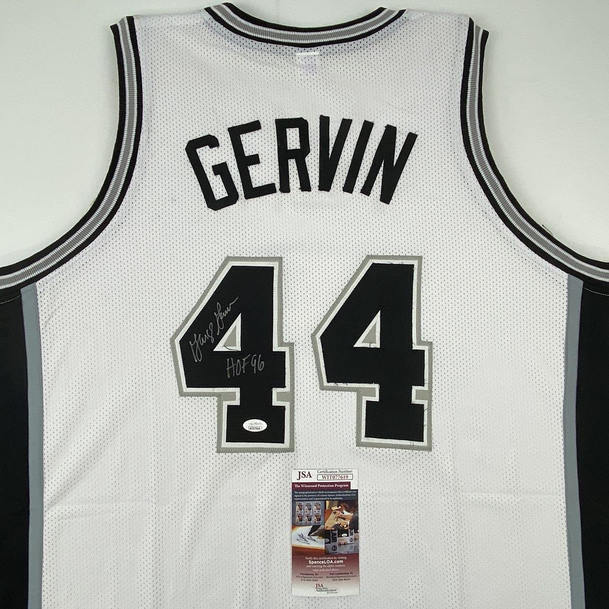 Autographed/Signed George Gervin HOF 96 San Antonio White Basketball Jersey JSA COA - Image 2