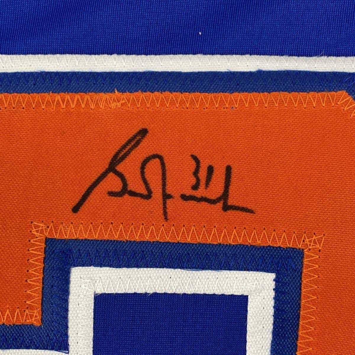 Autographed/Signed Grant Fuhr Edmonton Blue Hockey Jersey Beckett BAS COA - Image 3