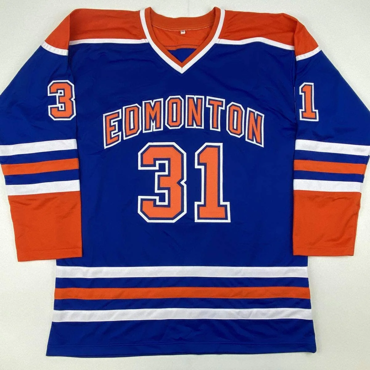 Autographed/Signed Grant Fuhr Edmonton Blue Hockey Jersey Beckett BAS COA - Image 4