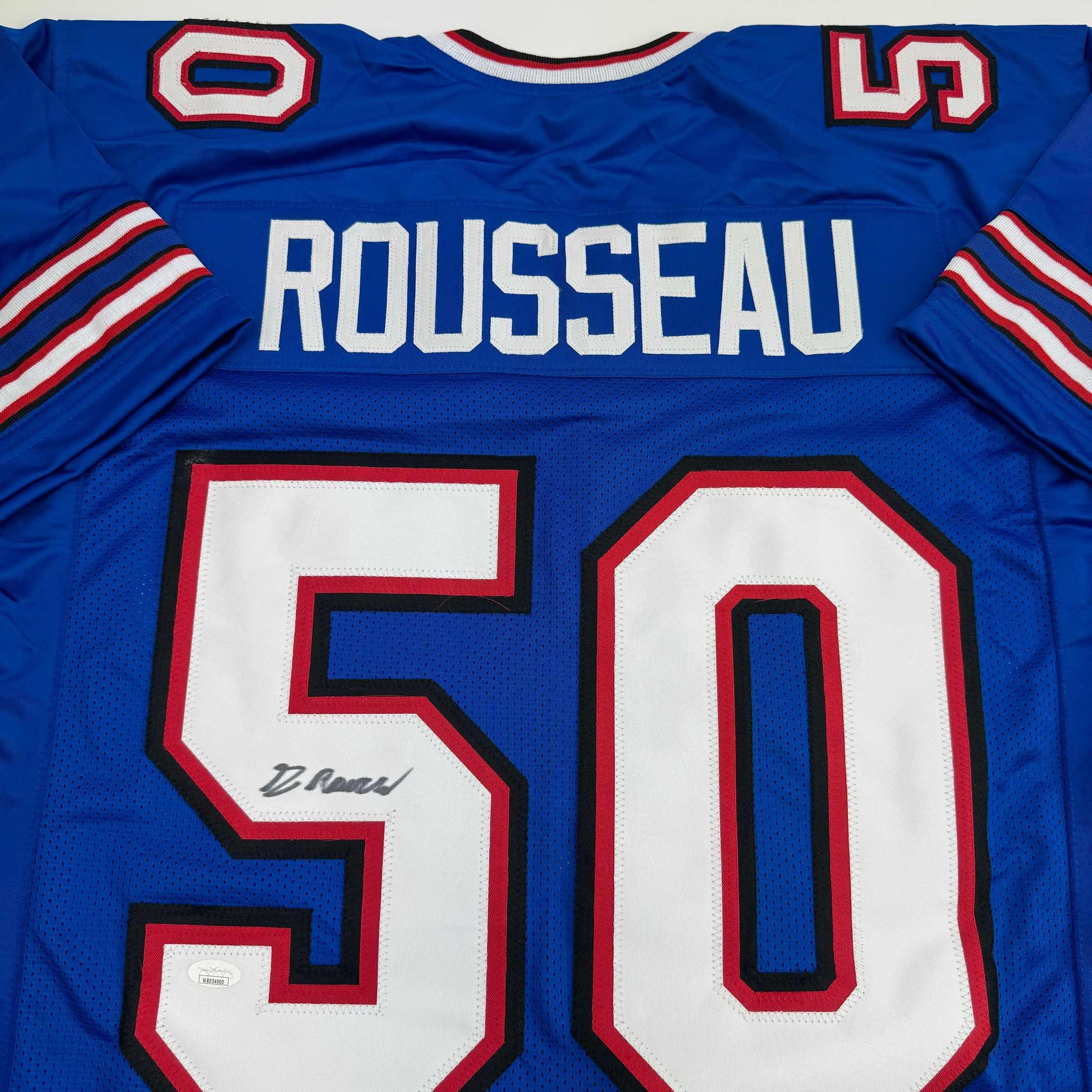 Autographed/Signed Greg Rousseau Buffalo Blue Football Jersey JSA COA - Image 2