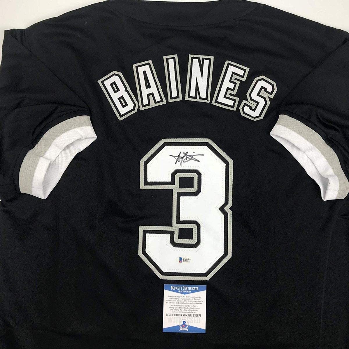 Autographed/Signed Harold Baines Chicago Black Baseball Jersey Beckett BAS COA - Image 2