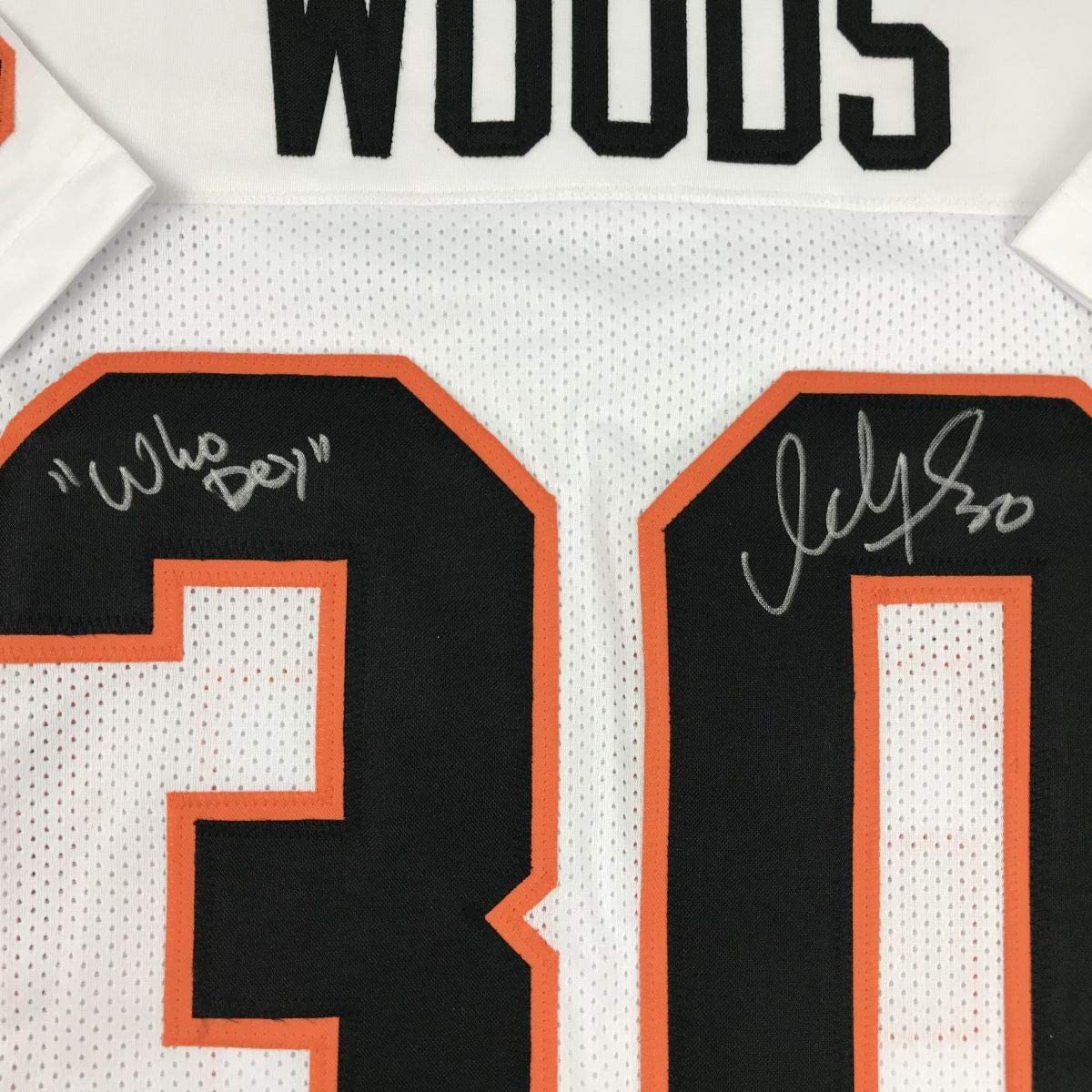 Autographed/Signed Ickey Woods Who Dey Cincinnati White Football Jersey JSA COA - Image 3