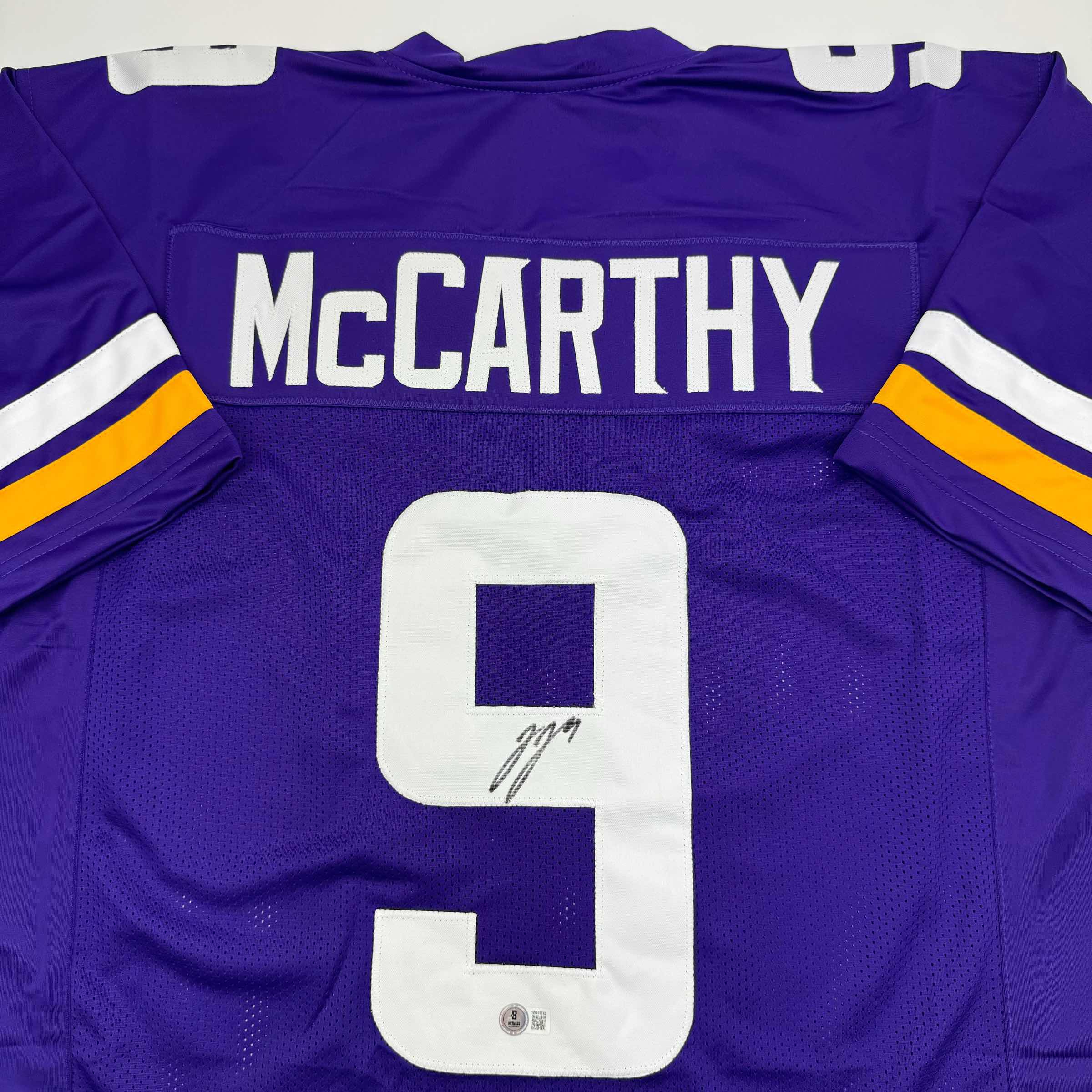 Autographed/Signed J.J. JJ McCarthy Minnesota Purple Football Jersey Beckett BAS COA - Image 2