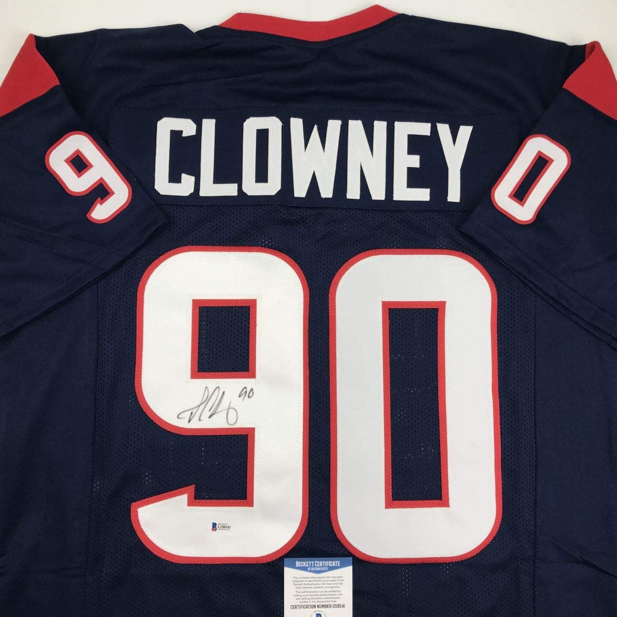 Autographed/Signed Jadaveon Clowney Houston Blue Football Jersey Beckett BAS COA - Image 2