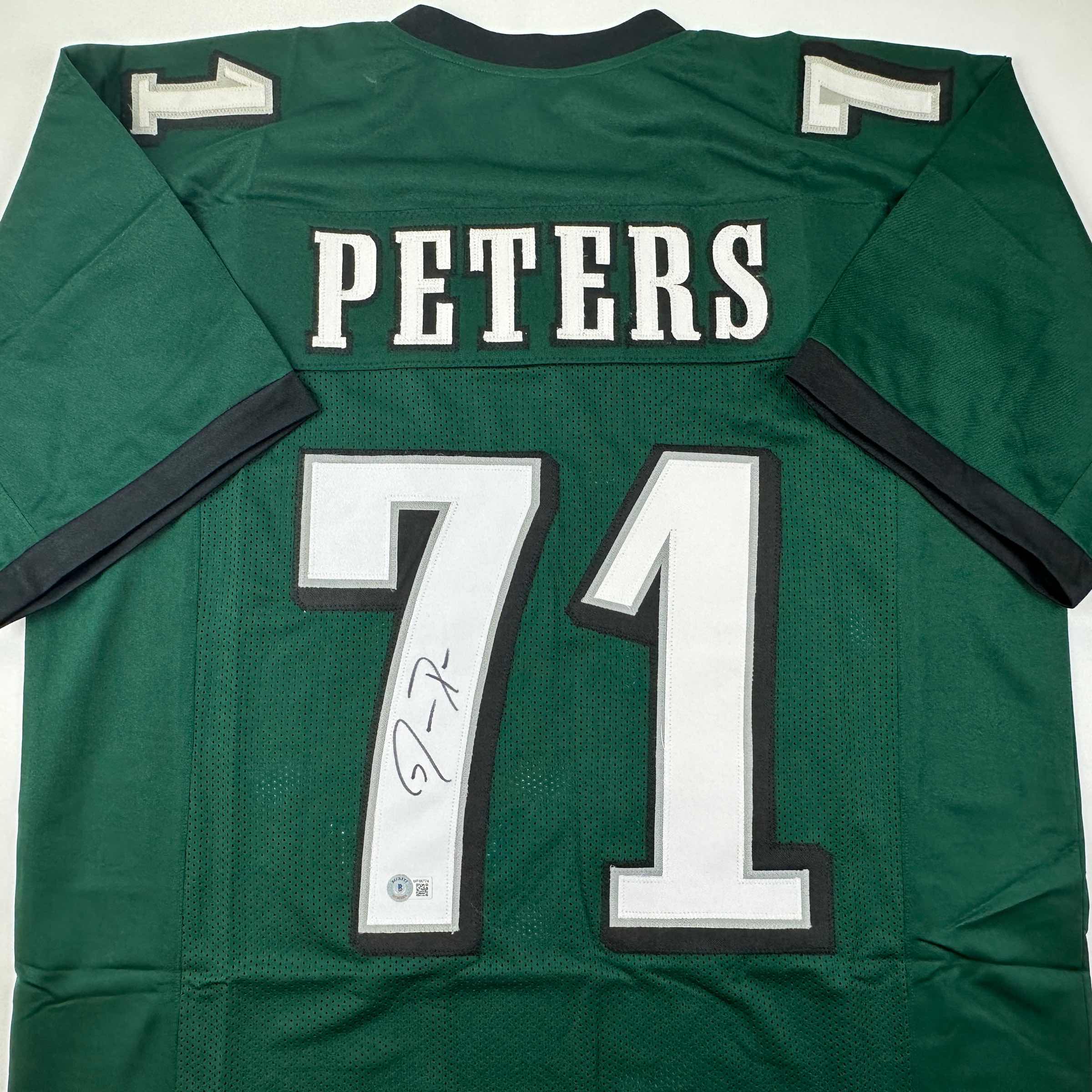 Autographed/Signed Jason Peters Philadelphia Green Football Jersey Beckett BAS COA - Image 2