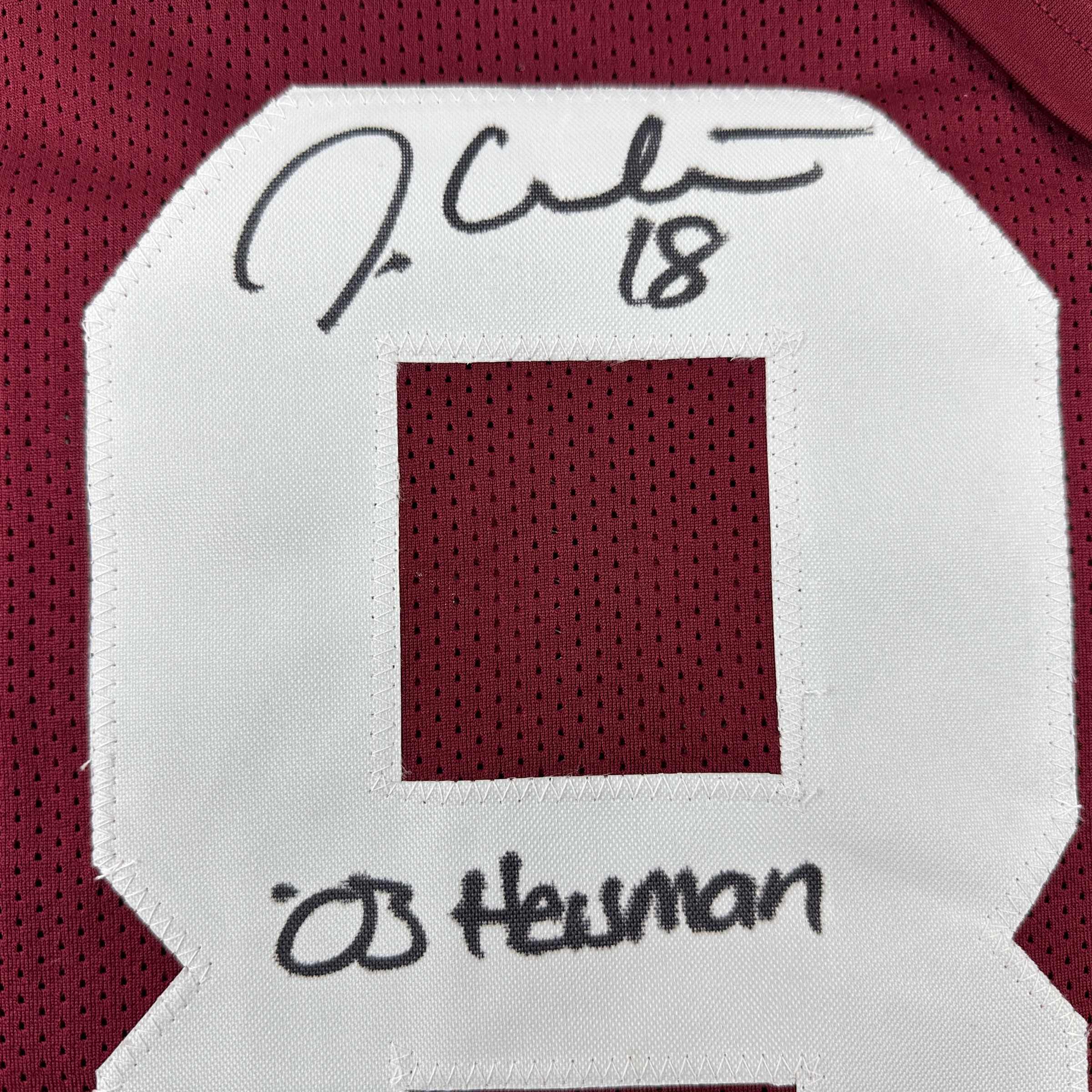 Autographed/Signed Jason White 03 Heisman Oklahoma Maroon College Football Jersey JSA COA - Image 3