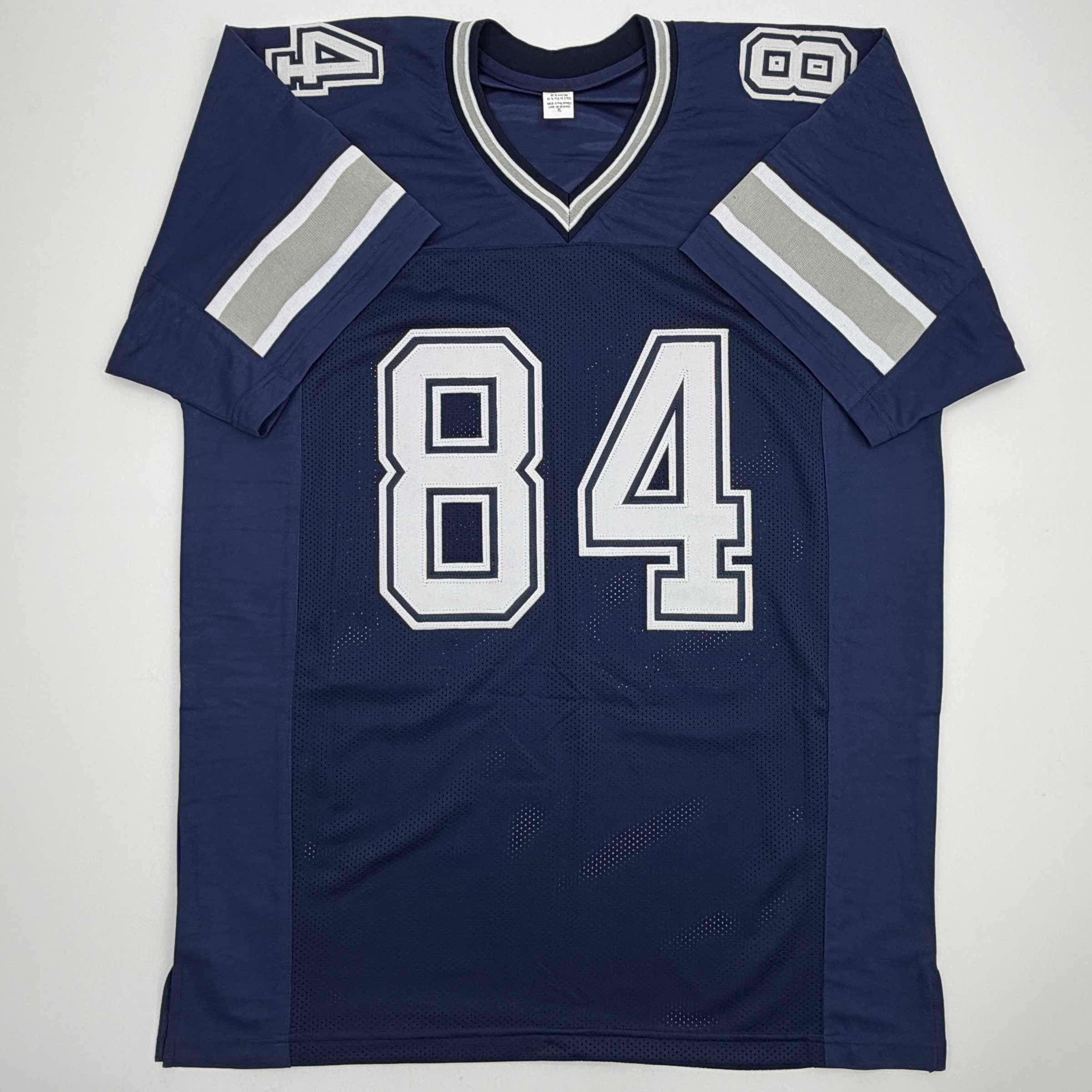Autographed/Signed Jay Novacek Dallas Dark Blue Football Jersey Beckett BAS COA - Image 4