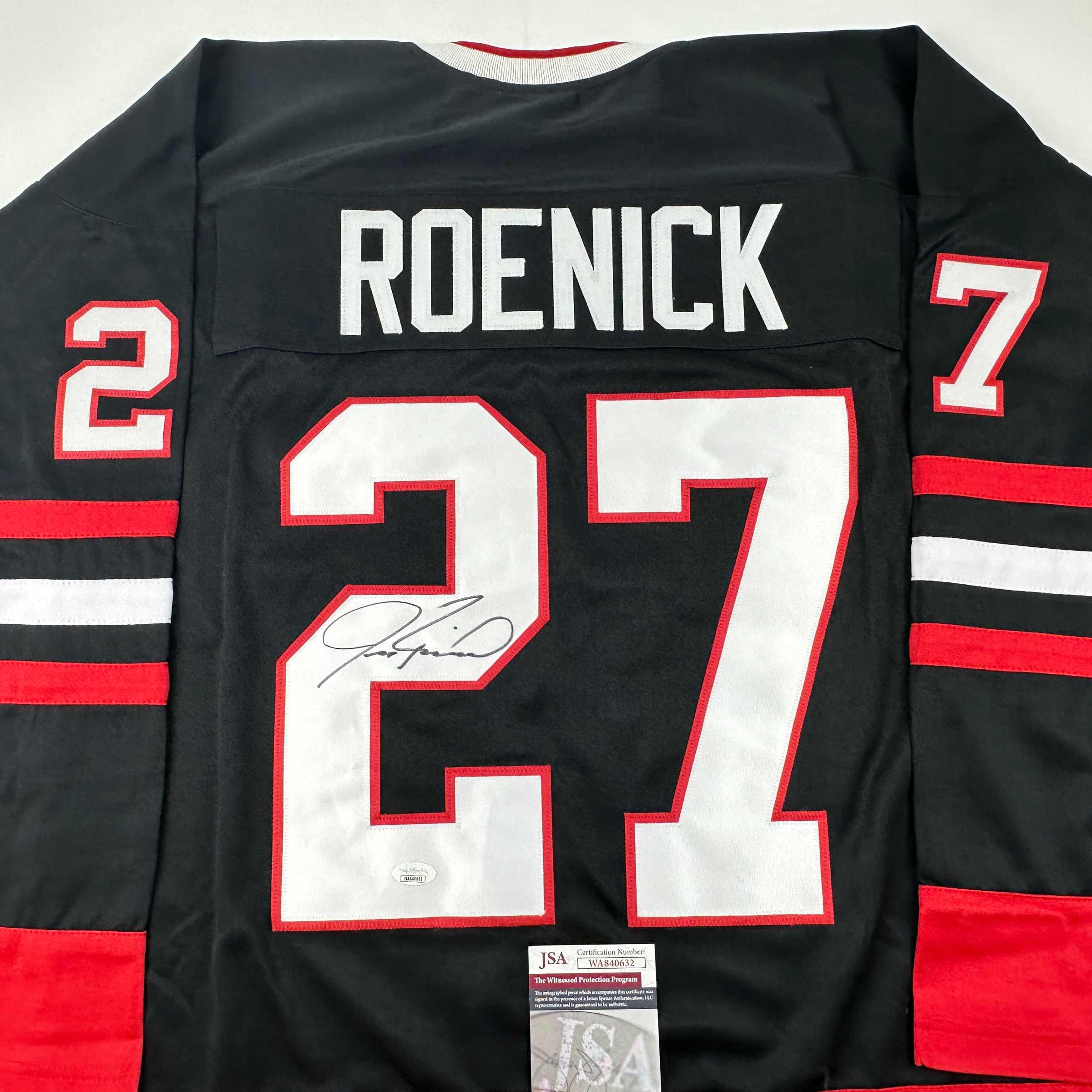 Autographed/Signed Jeremy Roenick Chicago Black Hockey Jersey JSA COA - Image 2