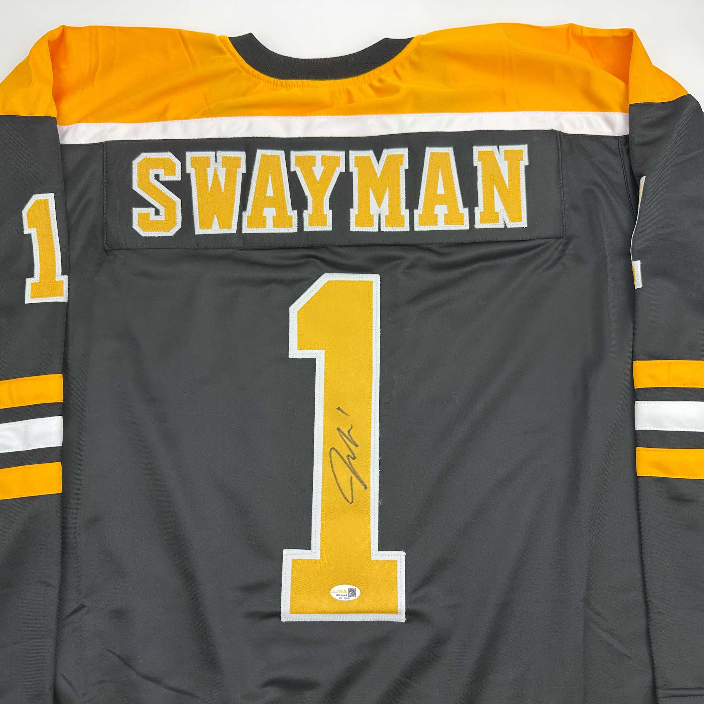 Autographed/Signed Jeremy Swayman Boston Black Hockey Jersey JSA COA - Image 2